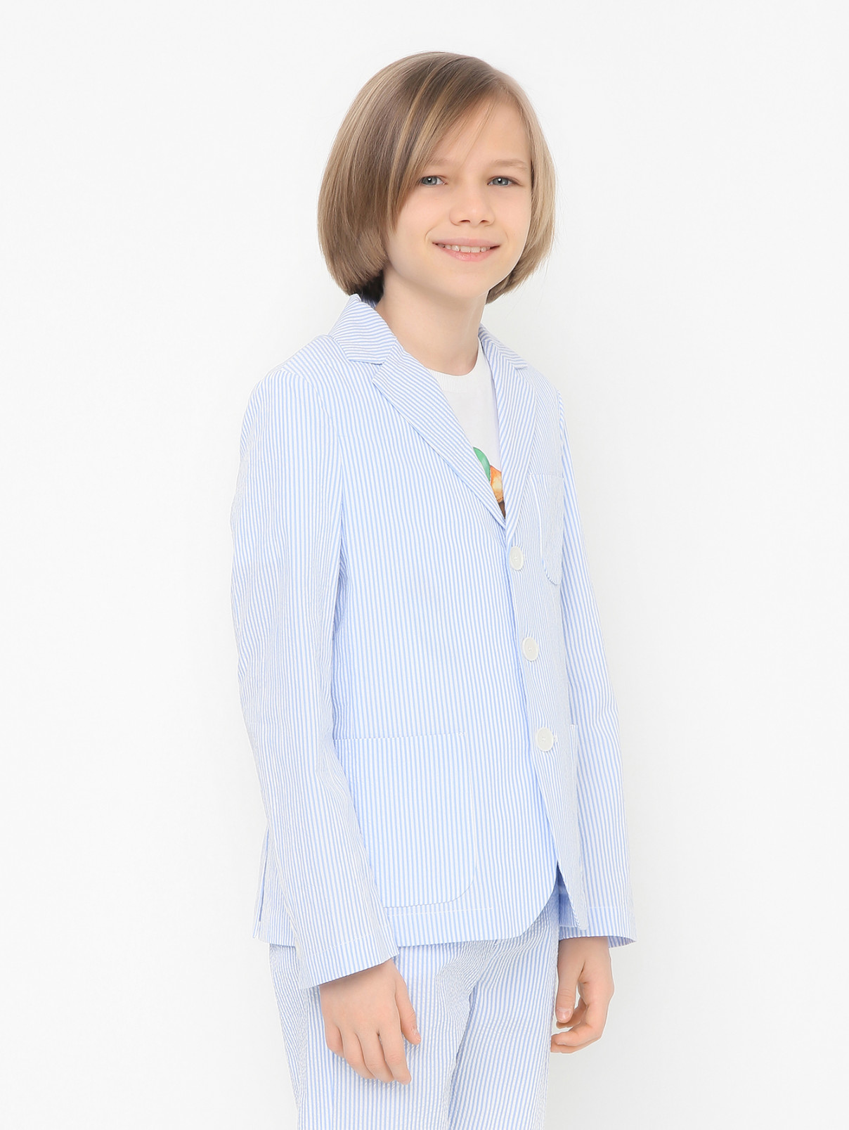 Хлопковый пиджак в полоску Il Gufo  –  МодельВерхНиз  – Цвет:  Узор