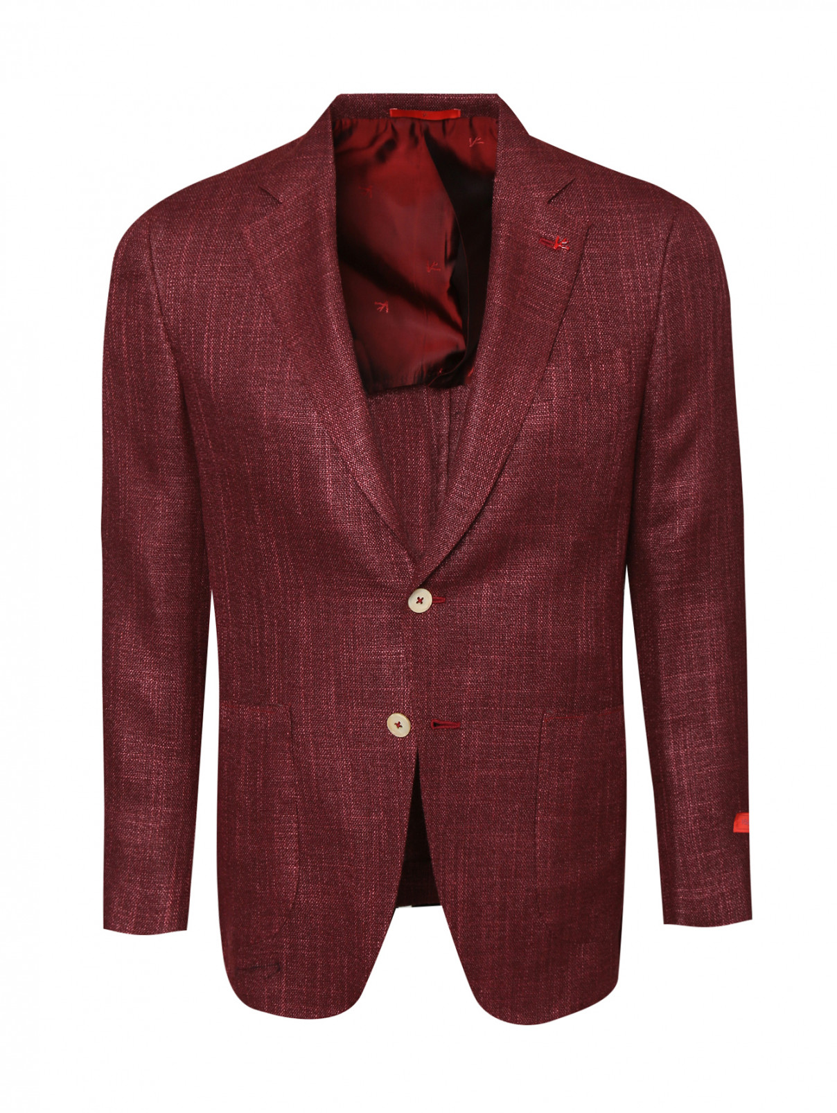 Пиджак из шерсти и шелка с накладными карманами Isaia  –  Общий вид  – Цвет:  Красный
