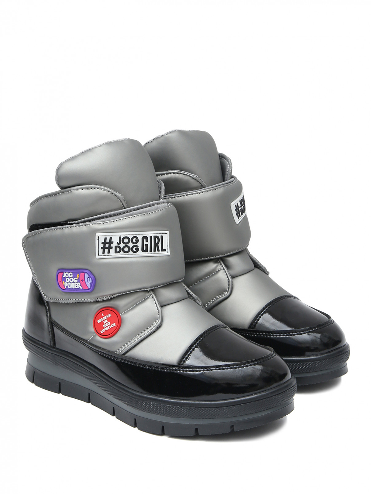 Утепленные ботинки с аппликацией JOG DOG  –  Общий вид  – Цвет:  Серый