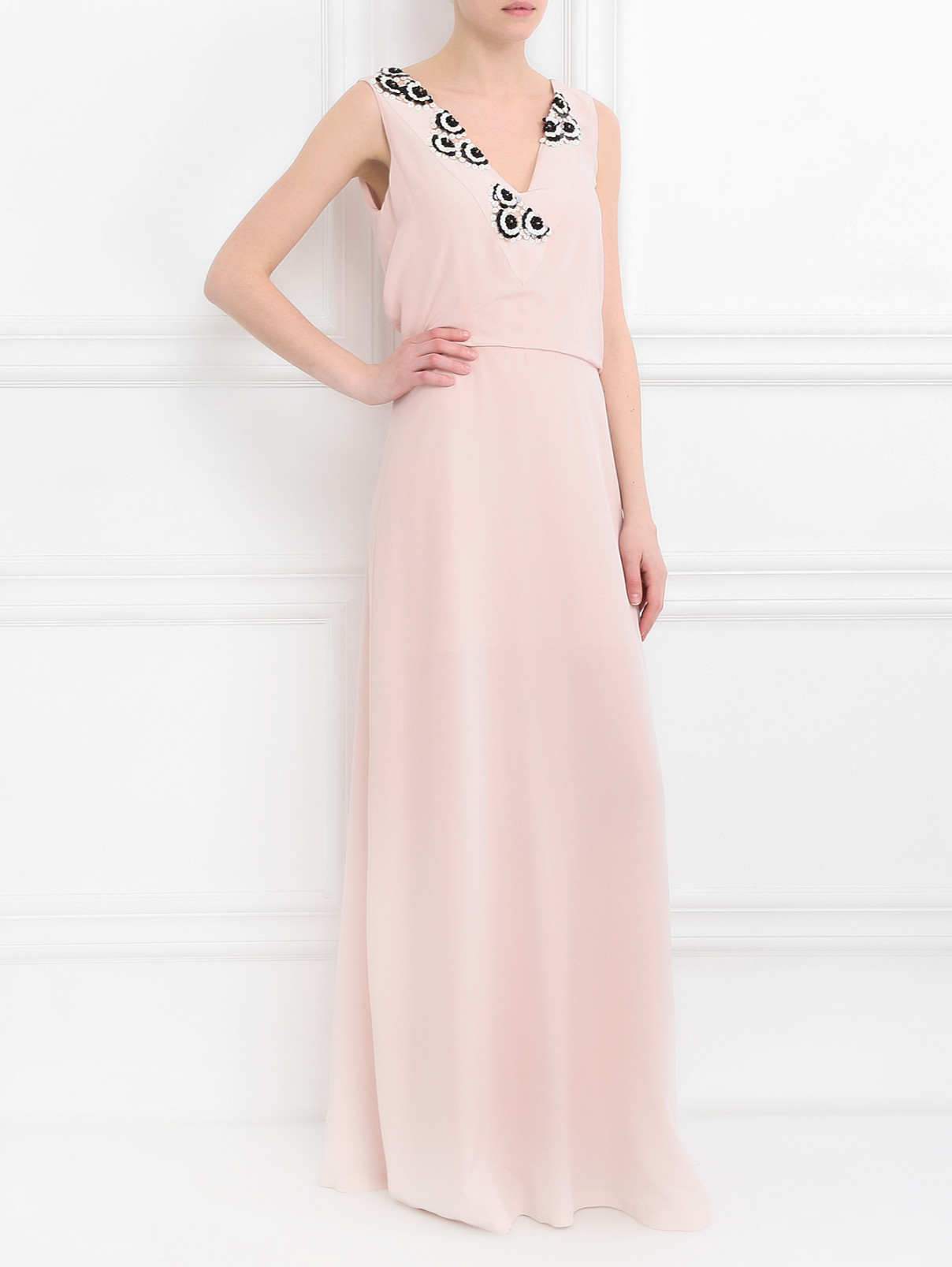 Платье-макси из шелка с аппликацией из пайеток Pianoforte  –  Модель Общий вид  – Цвет:  Розовый