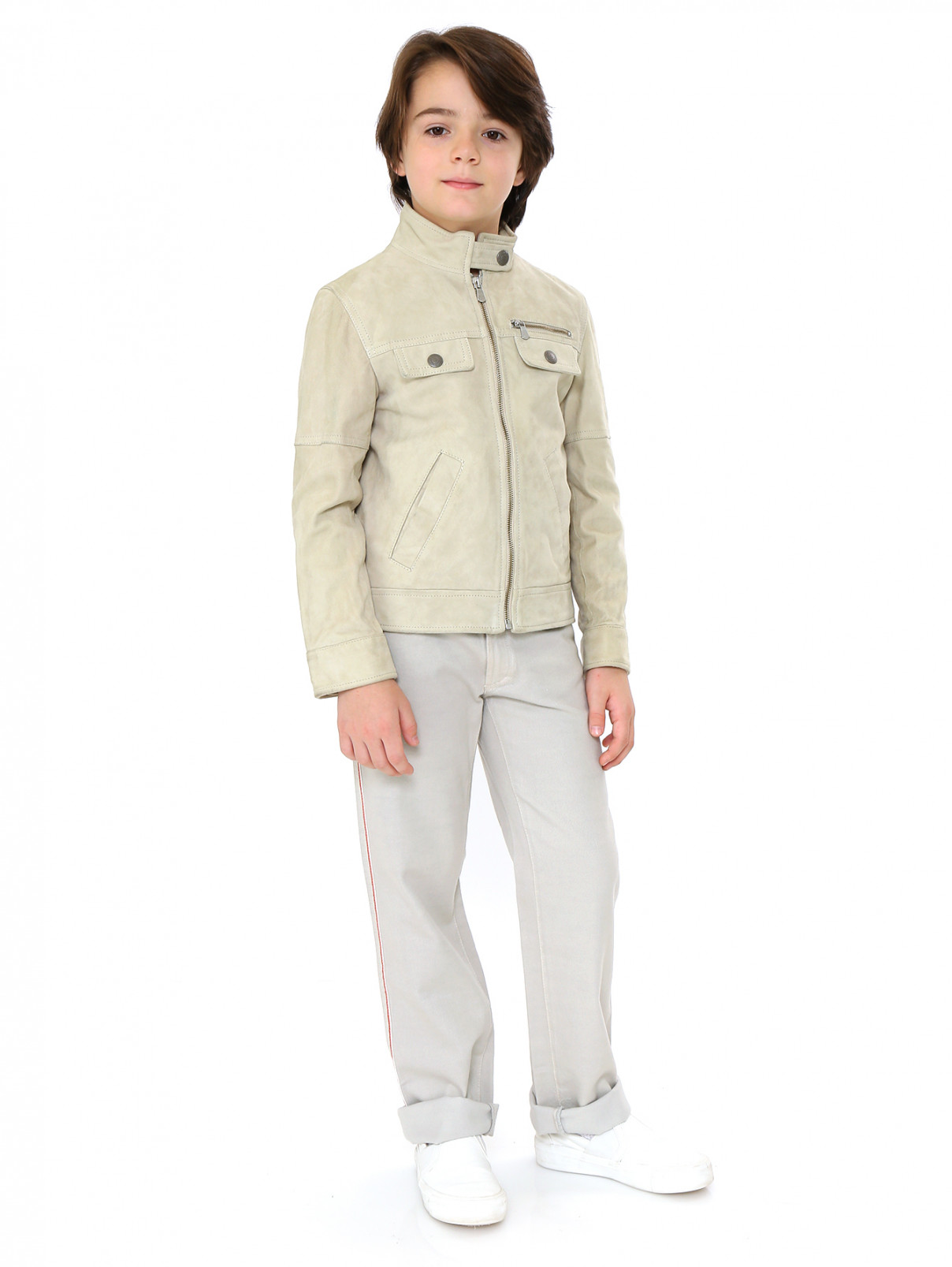 Куртка из замши с карманами I Pinco Pallino  –  Модель Общий вид  – Цвет:  Бежевый