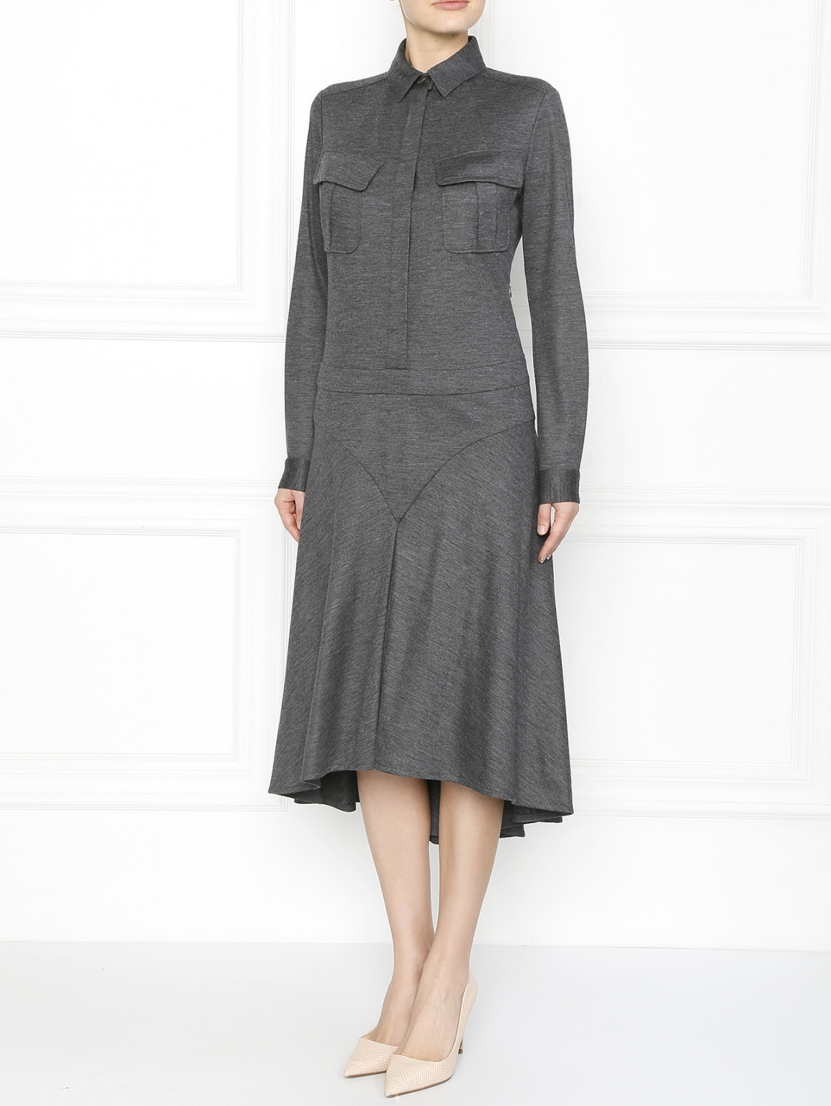 Трикотажное платье с накладными карманами Barbara Bui  –  Модель Общий вид  – Цвет:  Серый