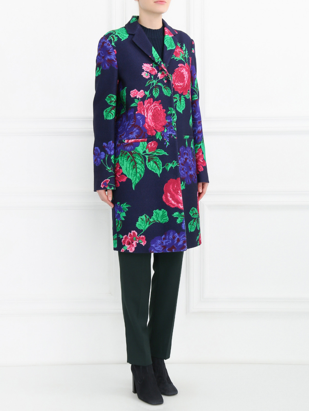 Пальто из шерсти с цветочным узором MSGM  –  Модель Общий вид  – Цвет:  Узор