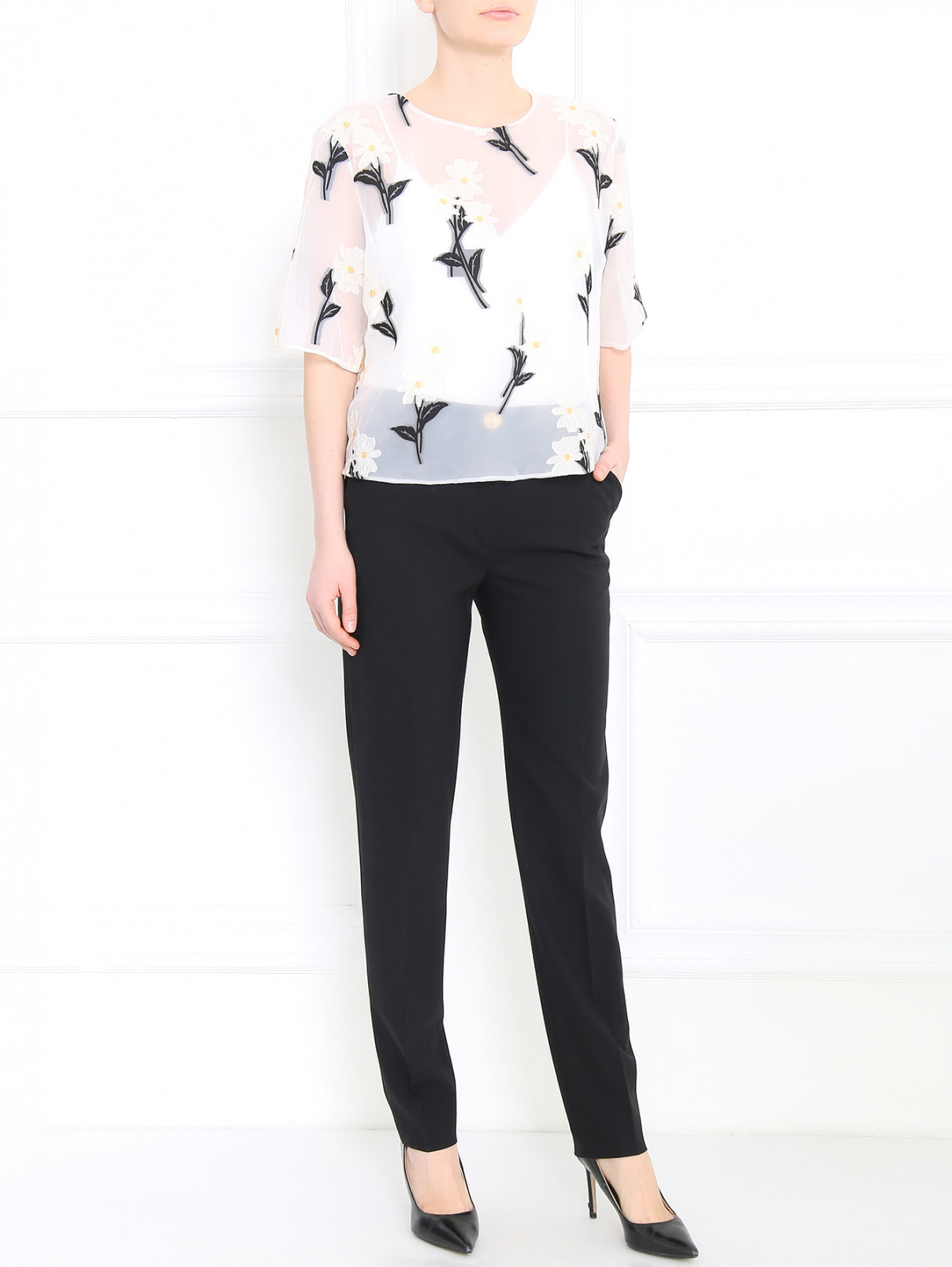 Блуза из нейлона с цветочным узором Sportmax  –  Модель Общий вид  – Цвет:  Белый