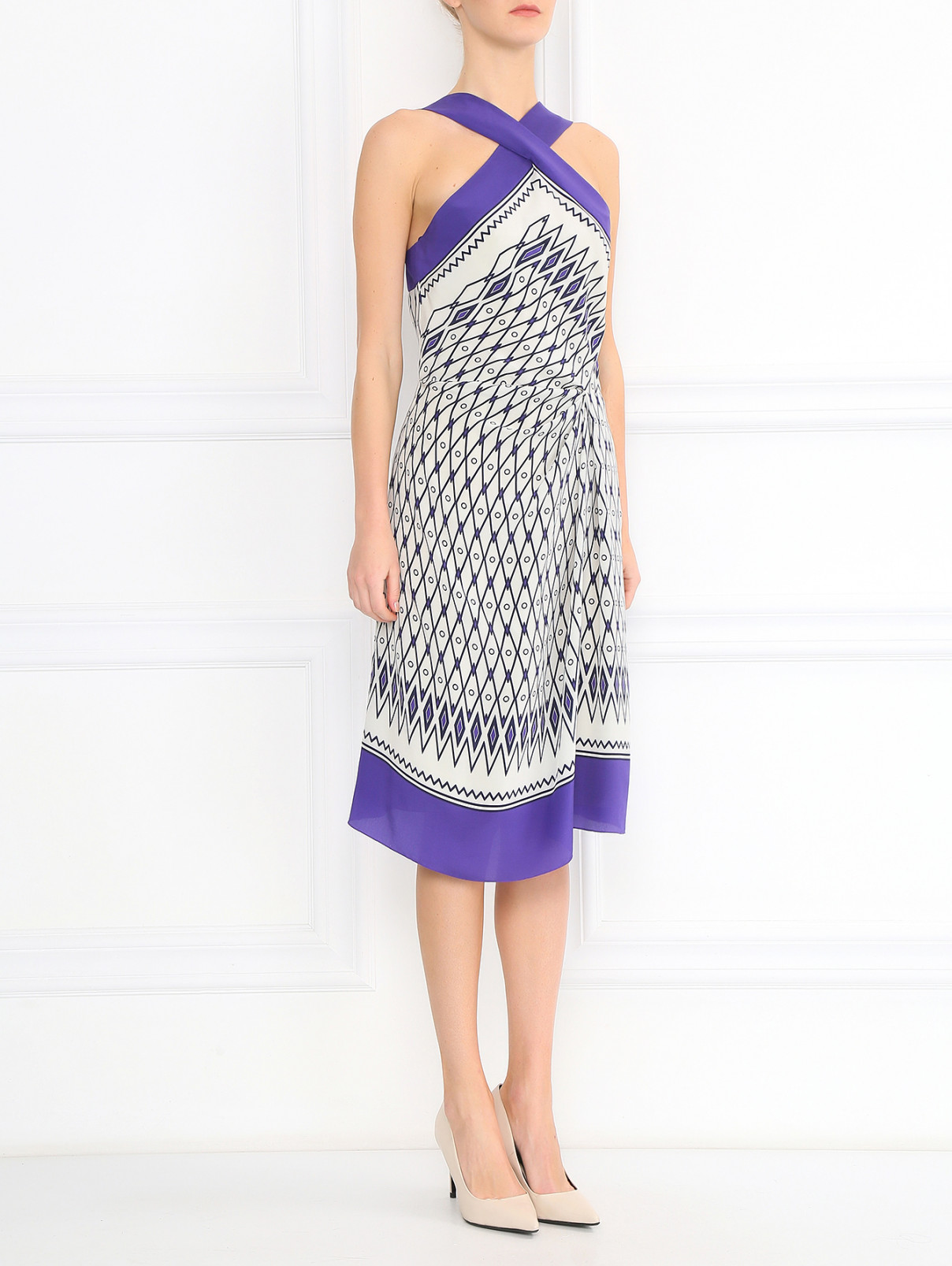 Платье из шелка с графическим принтом Alberta Ferretti  –  Модель Общий вид  – Цвет:  Бежевый