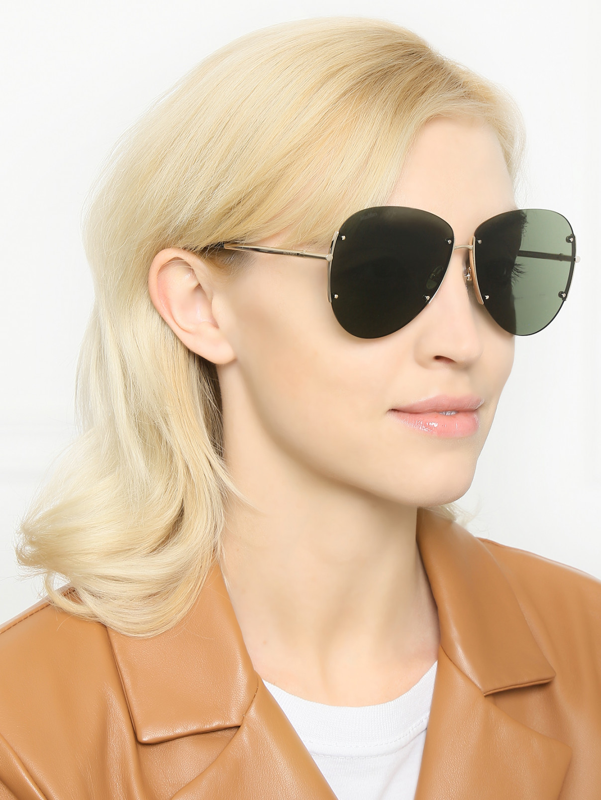 Очки солнцезащитные в оправе из металла Max Mara  –  МодельОбщийВид  – Цвет:  Золотой