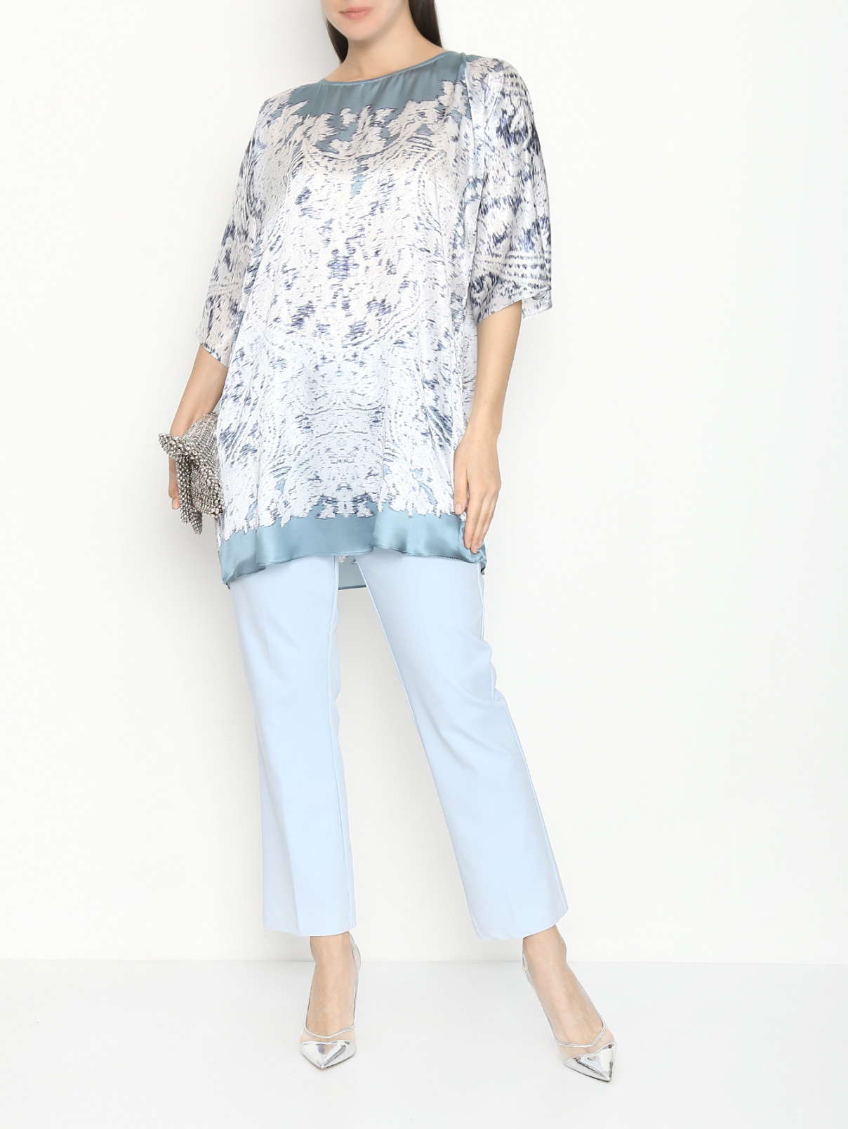 Блуза из шелка с узором Marina Rinaldi  –  МодельОбщийВид  – Цвет:  Синий