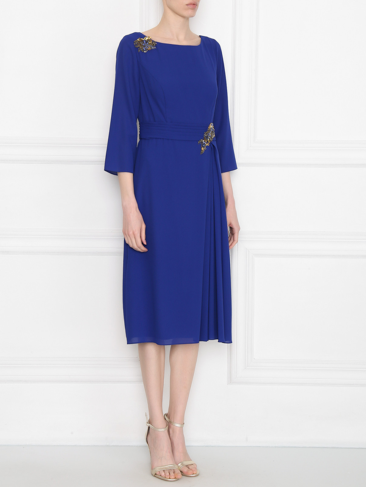 Платье миди, декорированное бисером Rosa Clara  –  МодельВерхНиз  – Цвет:  Синий