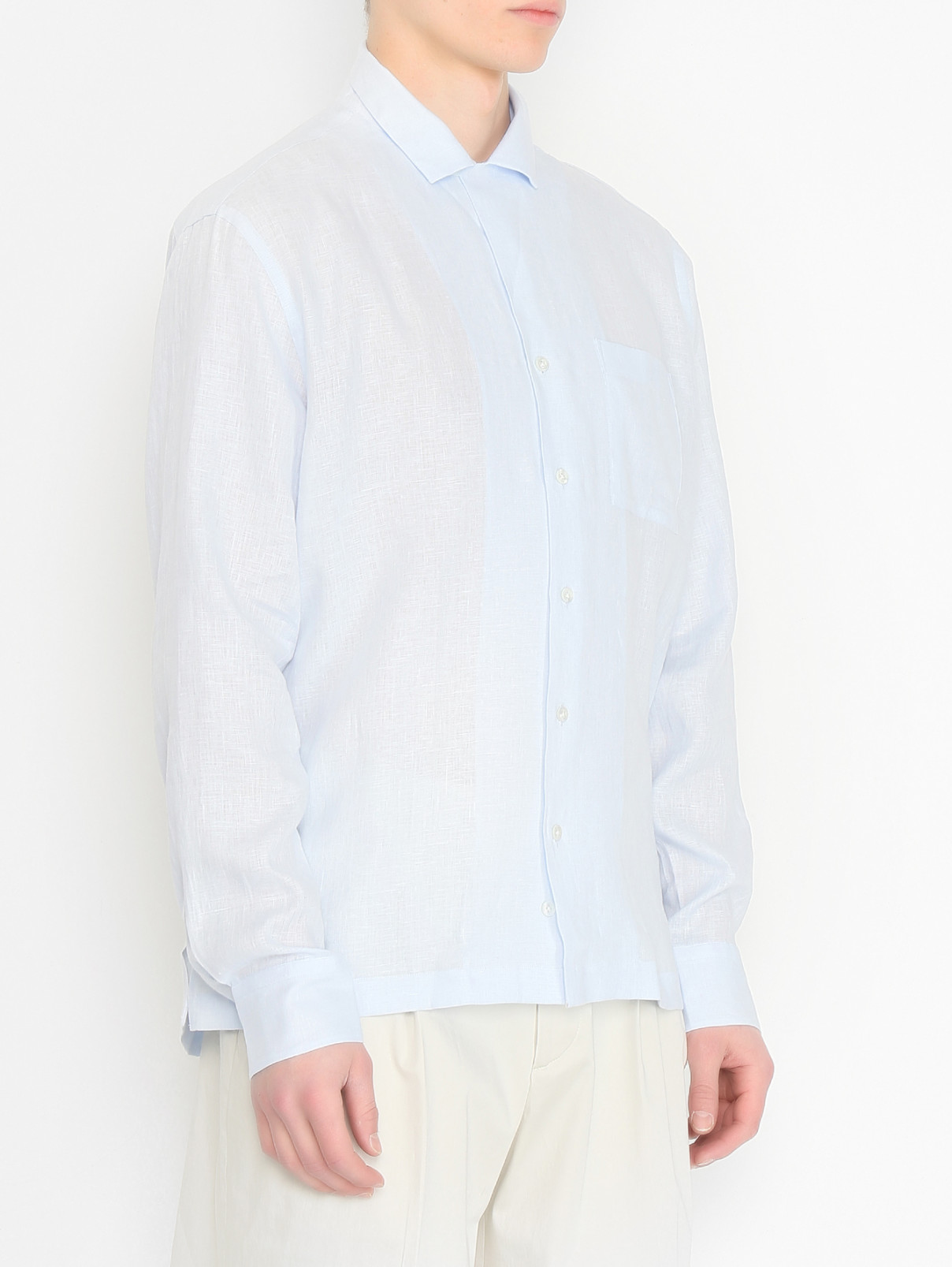 Рубашка из льна однотонная LARDINI  –  МодельВерхНиз  – Цвет:  Синий
