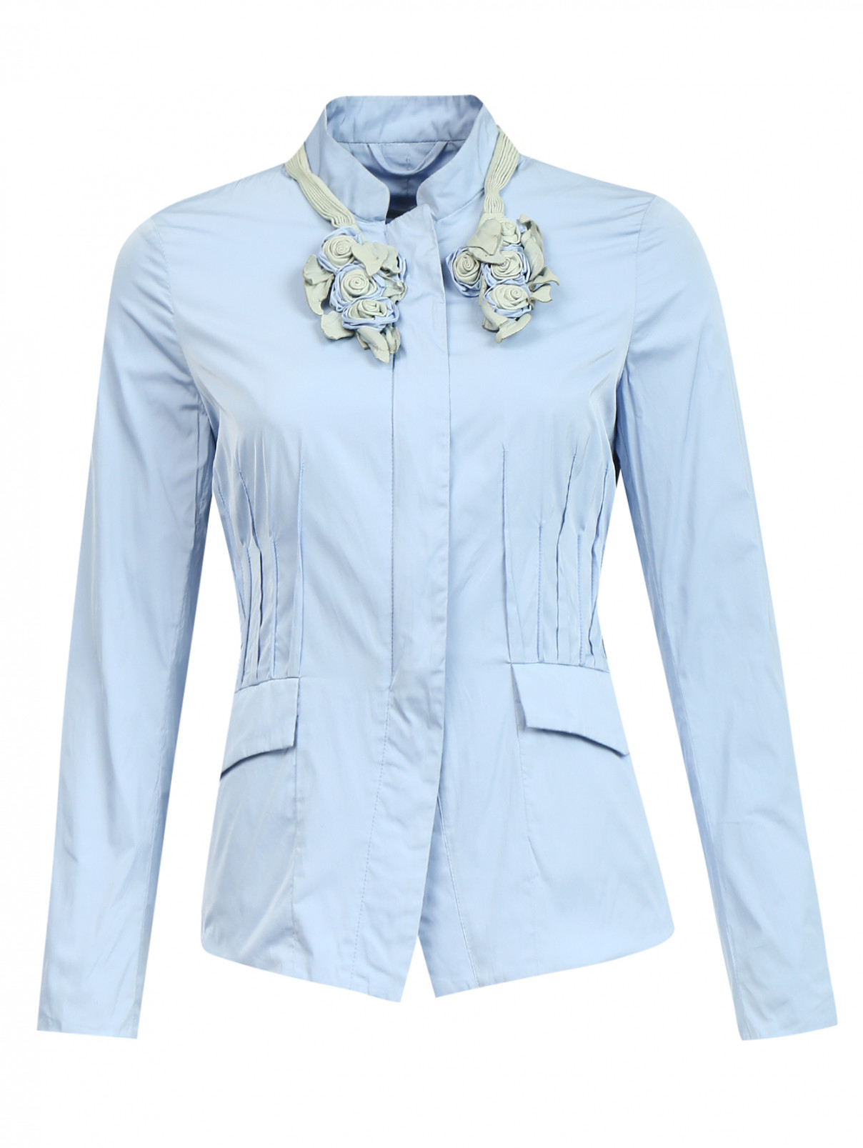 Жакет с накладными карманами и декором из кожи Ermanno Scervino  –  Общий вид  – Цвет:  Синий