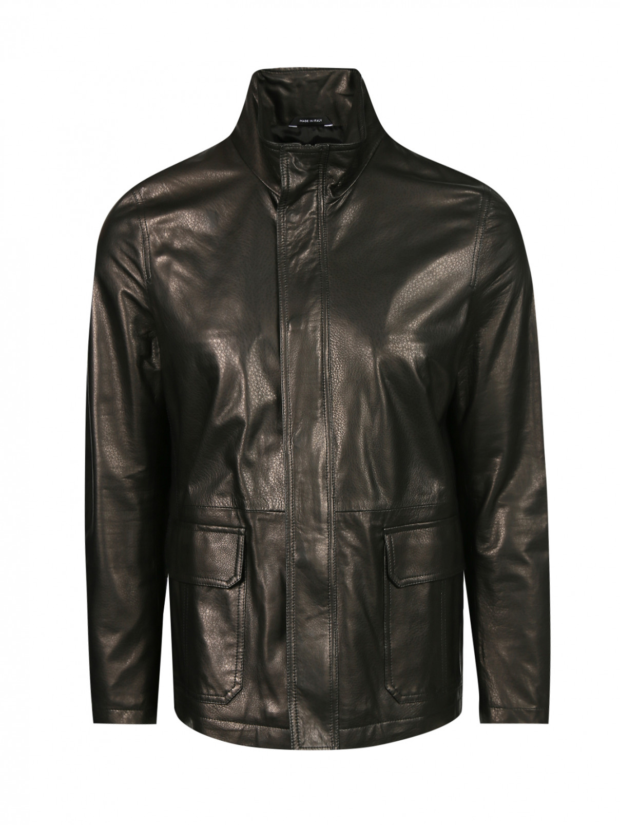 Куртка из кожи с накладными карманами Fontanelli  –  Общий вид  – Цвет:  Черный