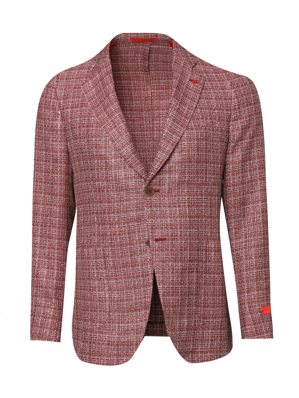 Пиджак из шерсти шелка и льна с узором Isaia  –  Общий вид  – Цвет:  Красный