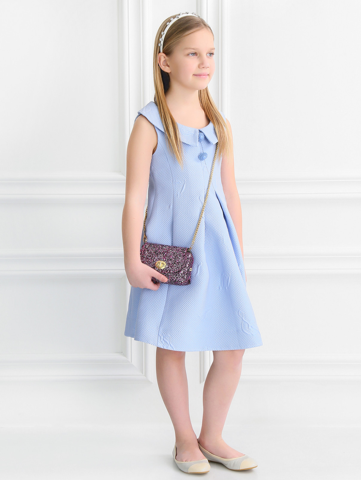 Платье жаккардовое с декоративными пуговицами MiMiSol  –  Модель Общий вид  – Цвет:  Синий
