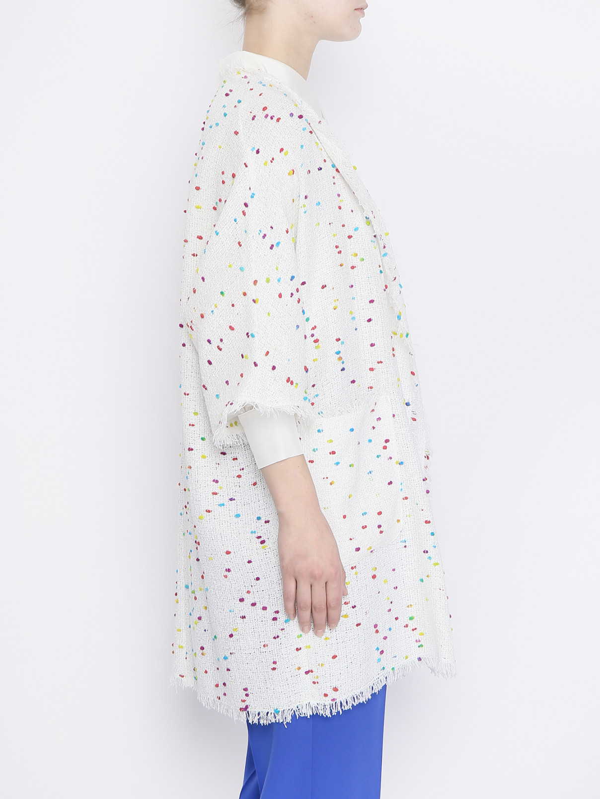 Трикотажное пальто из смешанного хлопка с узором Marina Rinaldi  –  МодельВерхНиз2  – Цвет:  Белый