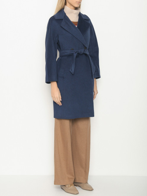 Двубортное пальто из шерсти с поясом Weekend Max Mara - МодельВерхНиз