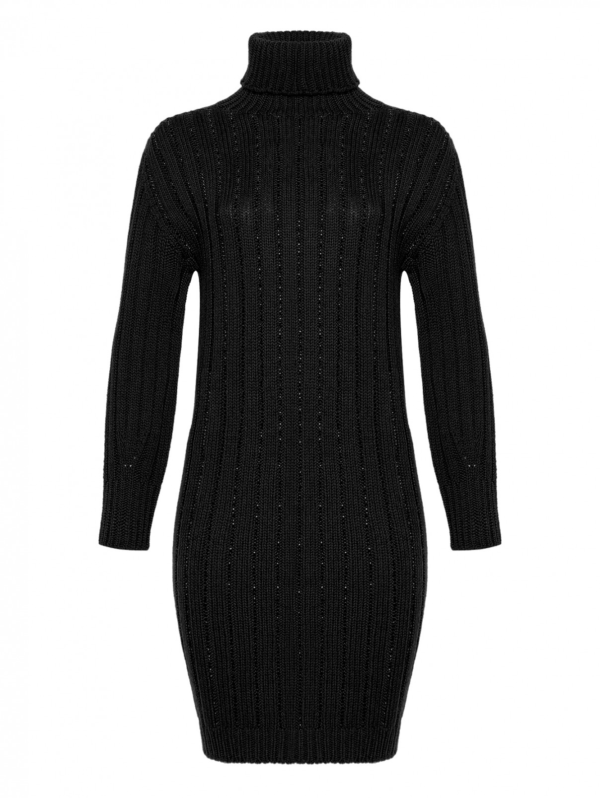 Платье из шерсти с декором Ermanno Firenze  –  Общий вид  – Цвет:  Черный