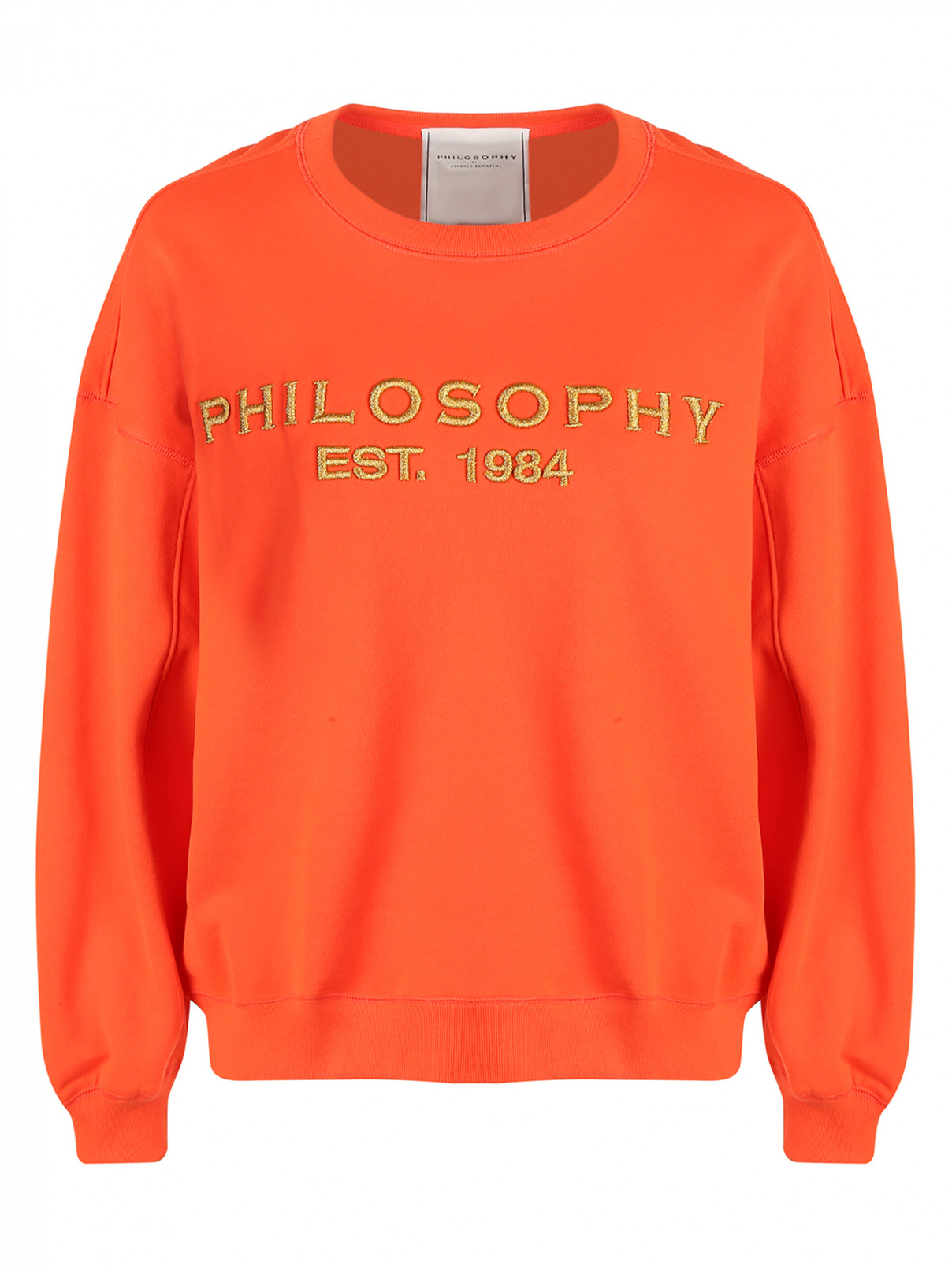 Свитшот хлопковый с вышивкой Philosophy di Lorenzo Serafini  –  Общий вид  – Цвет:  Оранжевый