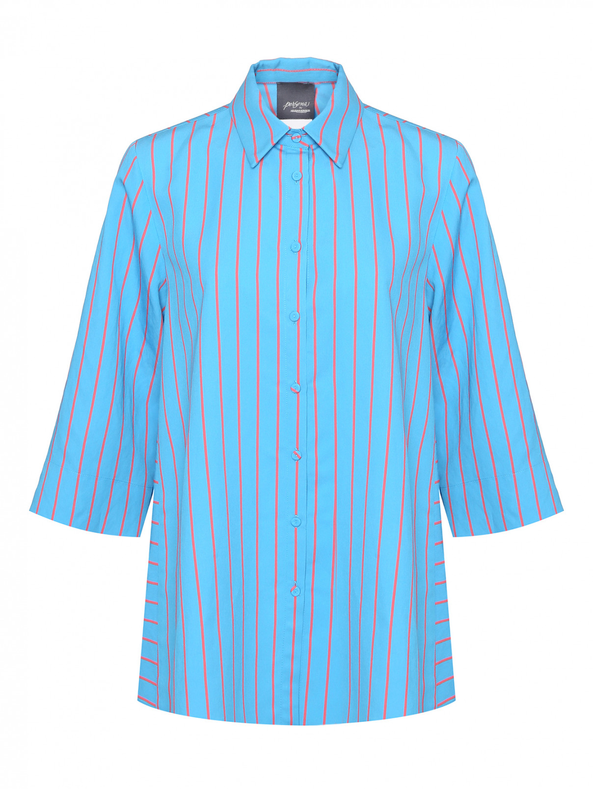 Рубашка из вискозы в полоску Persona by Marina Rinaldi  –  Общий вид  – Цвет:  Синий