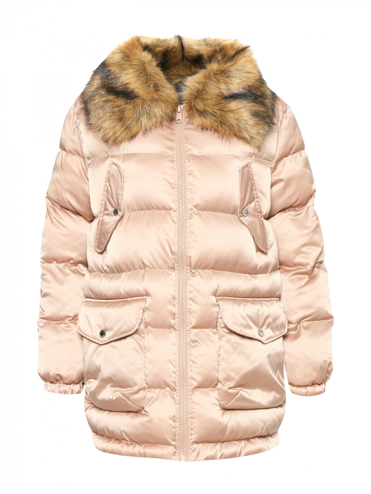 Куртка на молнии с карманами и меховой отделкой Moschino Love  –  Общий вид  – Цвет:  Бежевый