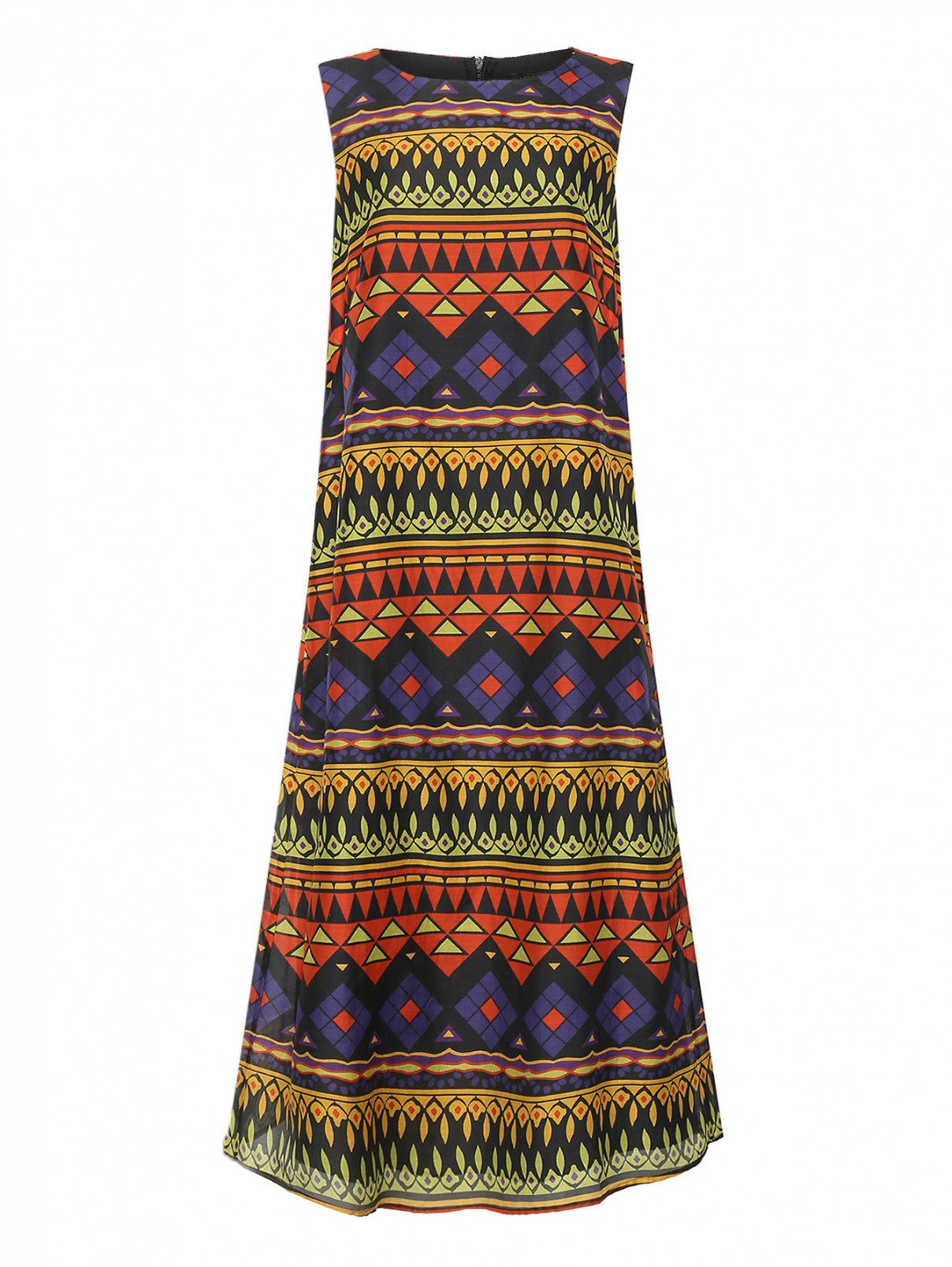 Платье-миди из хлопка и шелка с узором Marina Rinaldi  –  Общий вид  – Цвет:  Узор