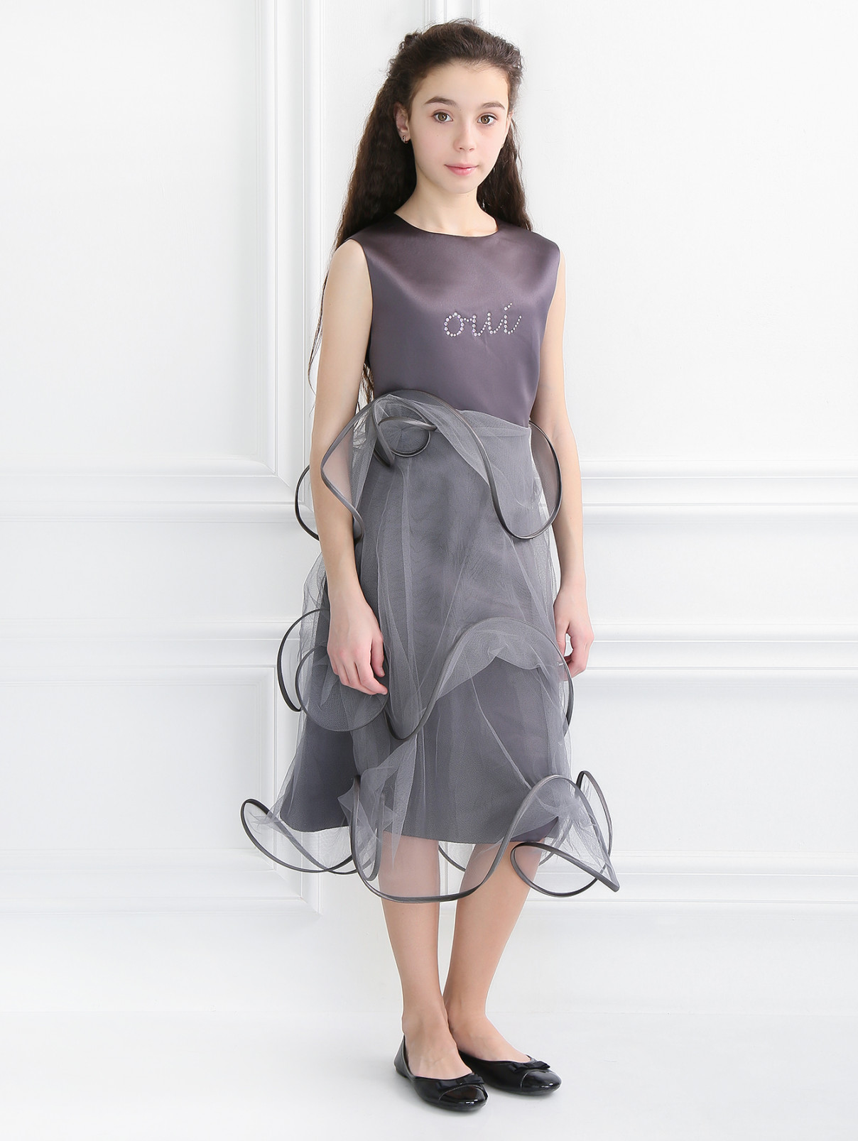 Платье с декоративными воланами Suzanne Ermann  –  Модель Общий вид  – Цвет:  Серый