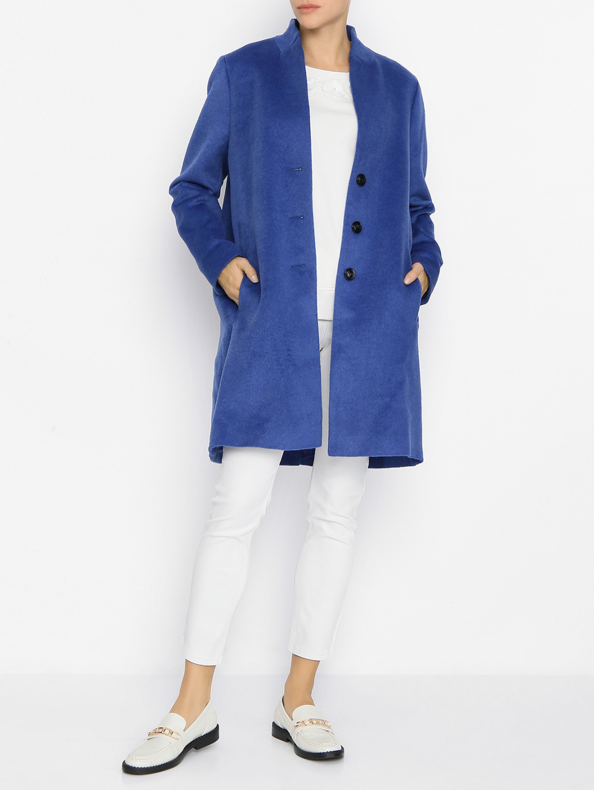 Пальто на пуговицах прямого кроя с добавлением шерсти Comma  –  МодельОбщийВид