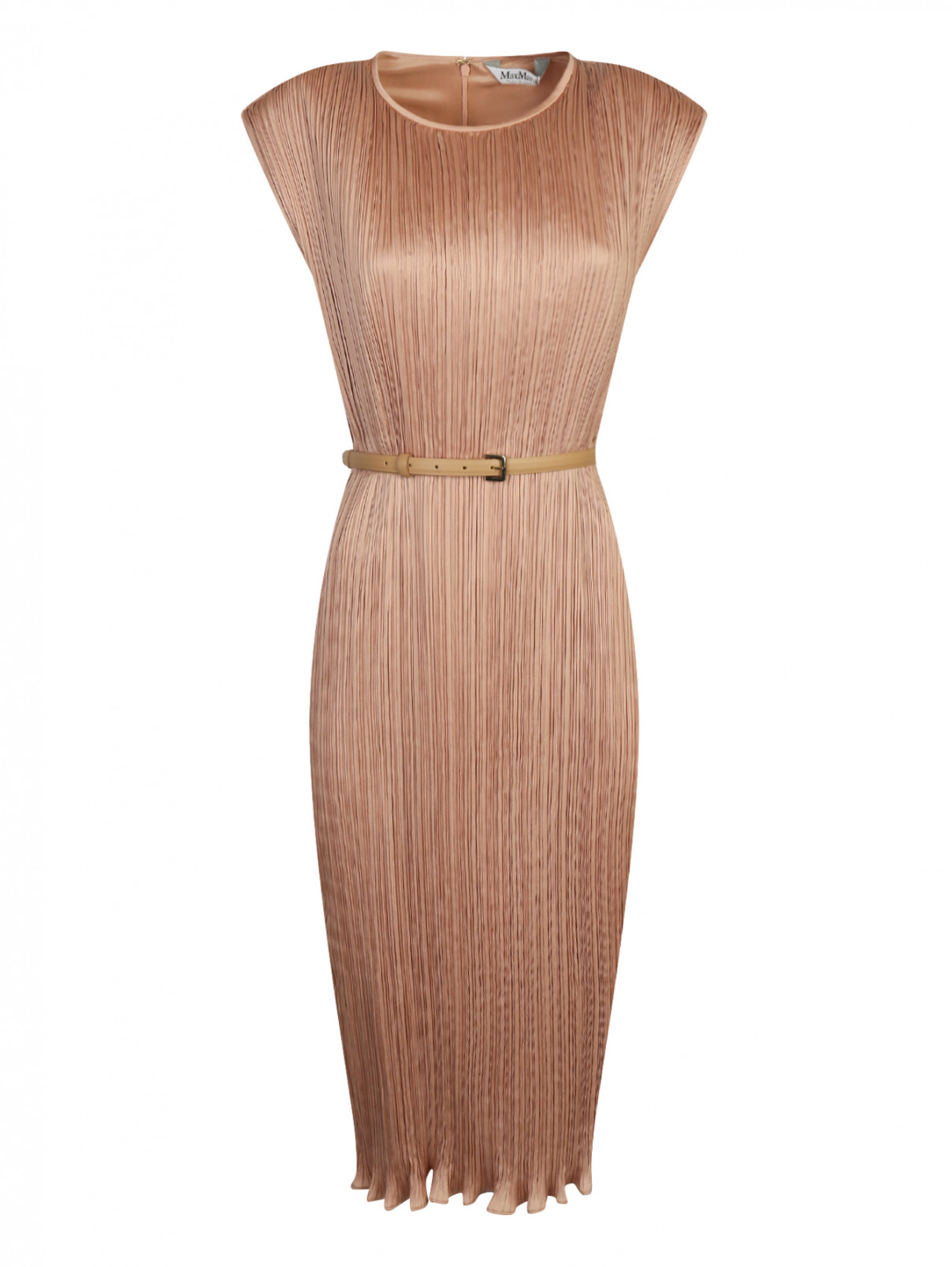Плиссированное платье с поясом Max Mara  –  Общий вид  – Цвет:  Коричневый