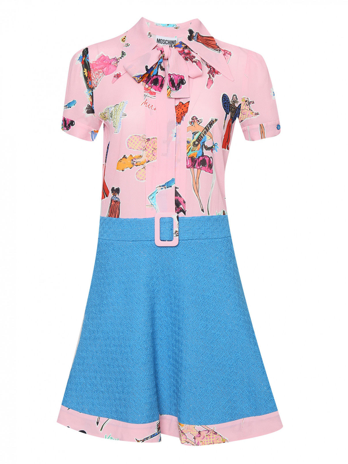 Комбинированное платье с узором Moschino  –  Общий вид  – Цвет:  Мультиколор