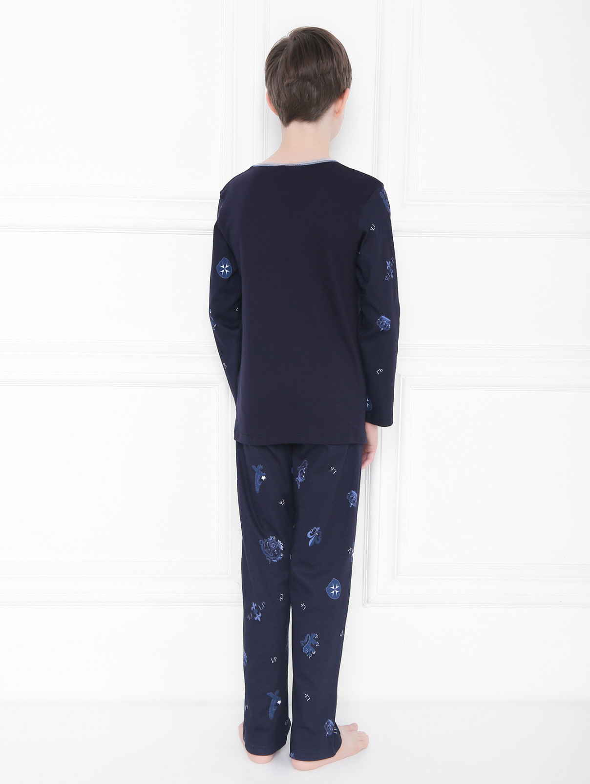 Пижама из хлопка с принтом La Perla  –  МодельОбщийВид2  – Цвет:  Синий