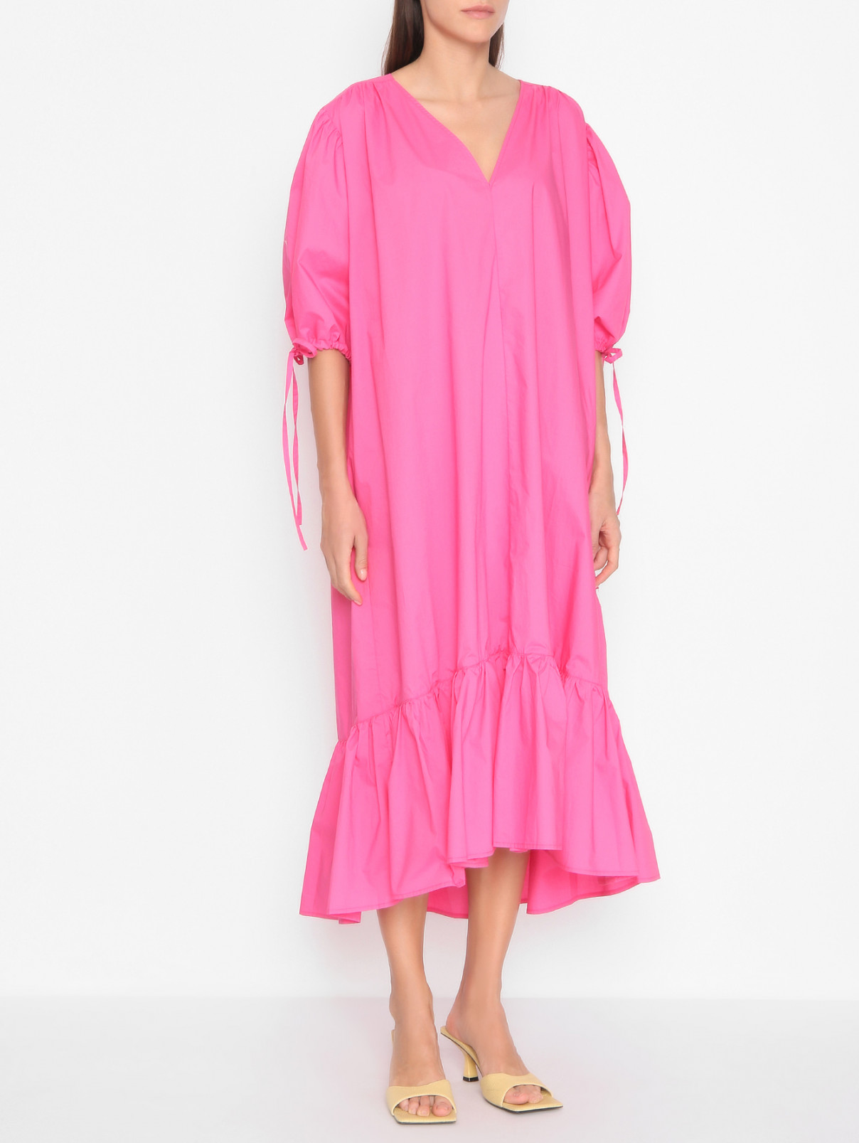 Платье из хлопка свободного кроя с карманами Shade  –  МодельВерхНиз  – Цвет:  Розовый