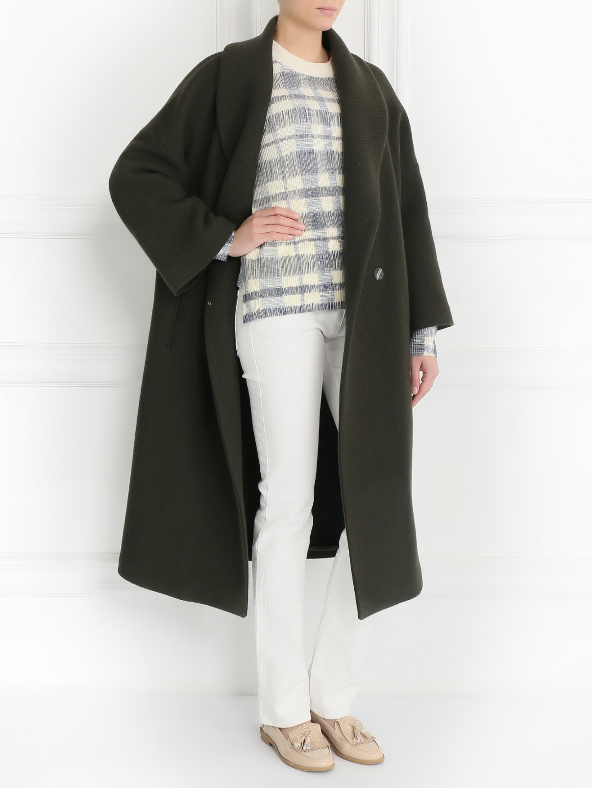Пальто из шерсти и кашемира свободного кроя Alberta Ferretti  –  Модель Общий вид  – Цвет:  Зеленый
