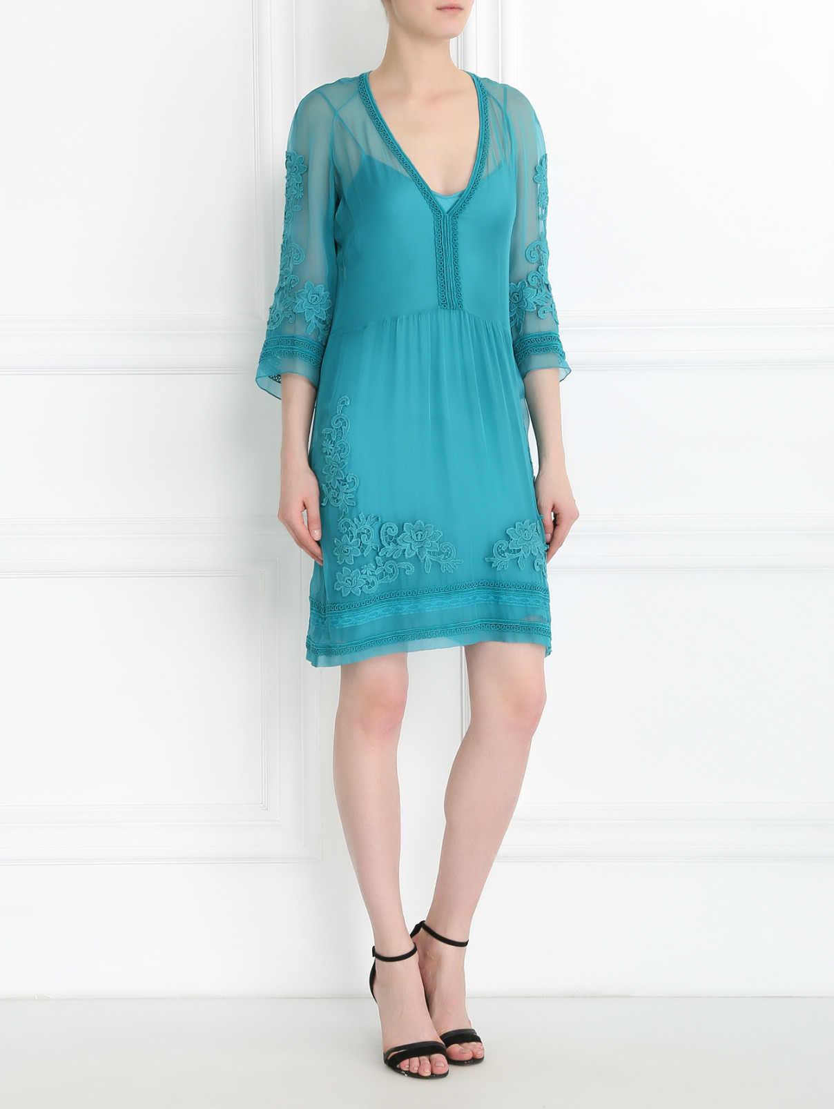 Платье из шелка с вышивкой Alberta Ferretti  –  Модель Общий вид  – Цвет:  Синий