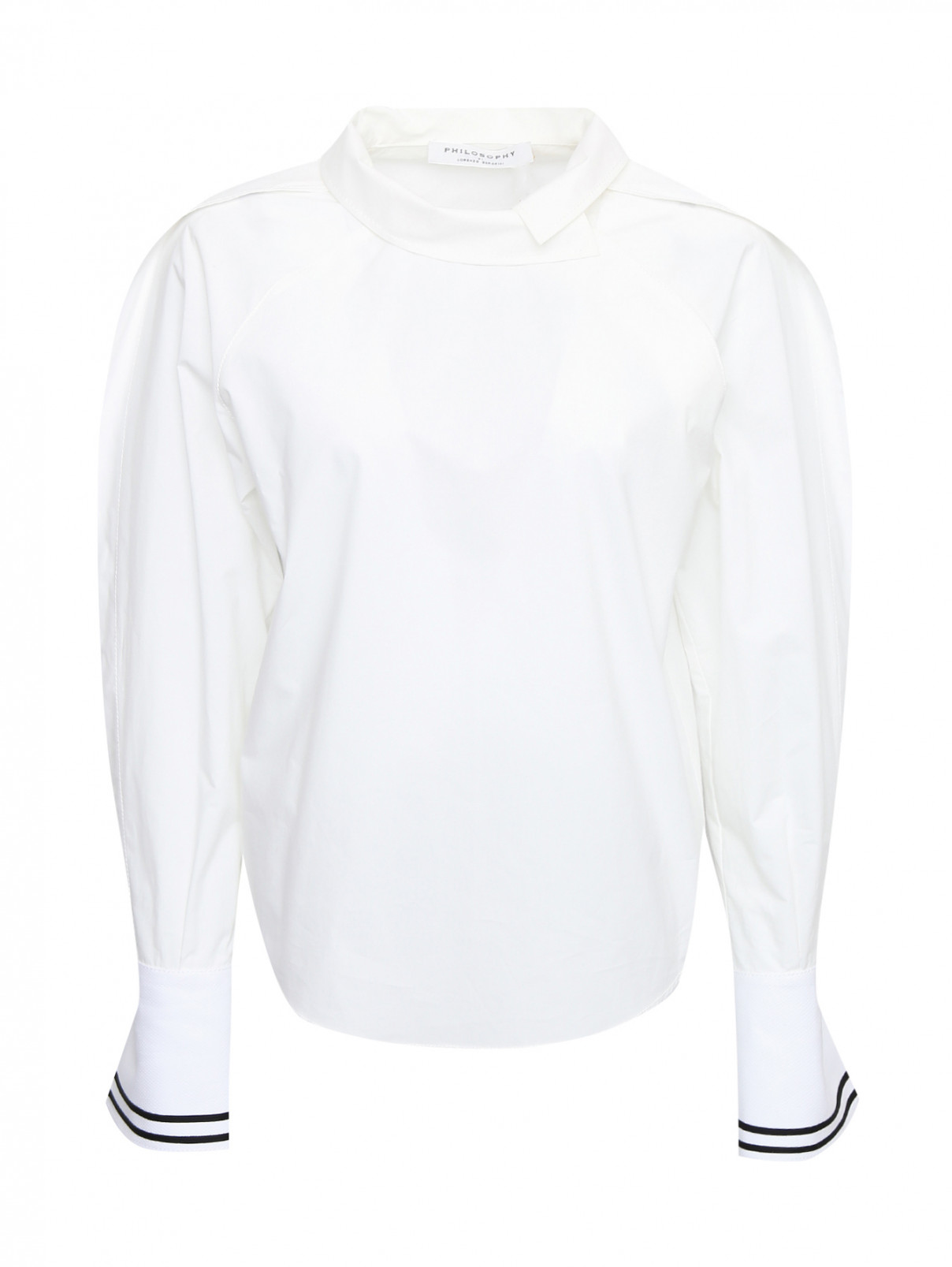 Блуза из хлопка с контрастной отделкой на рукавах Philosophy di Lorenzo Serafini  –  Общий вид  – Цвет:  Белый