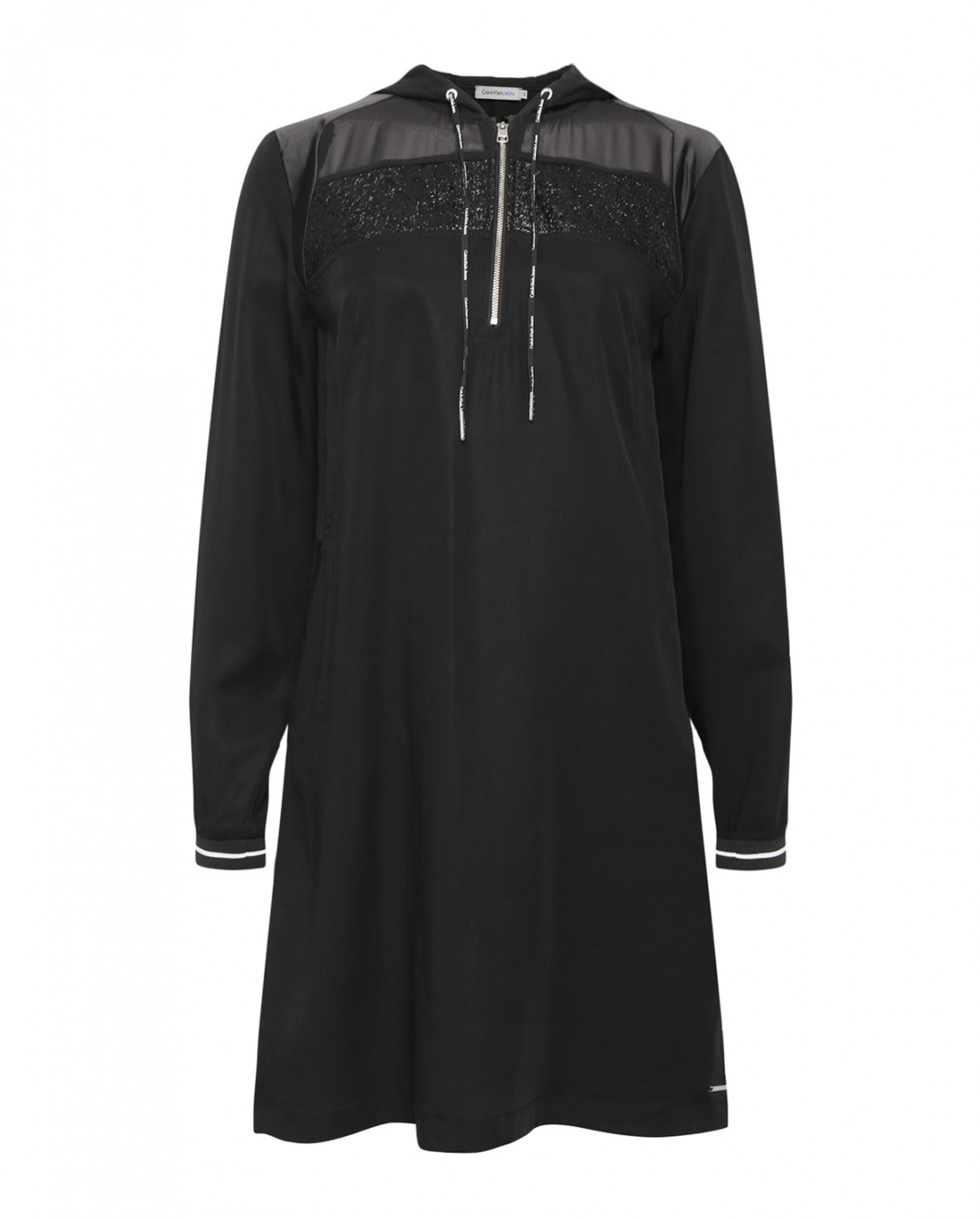 Платье прямого кроя с капюшоном Calvin Klein  –  Общий вид  – Цвет:  Черный