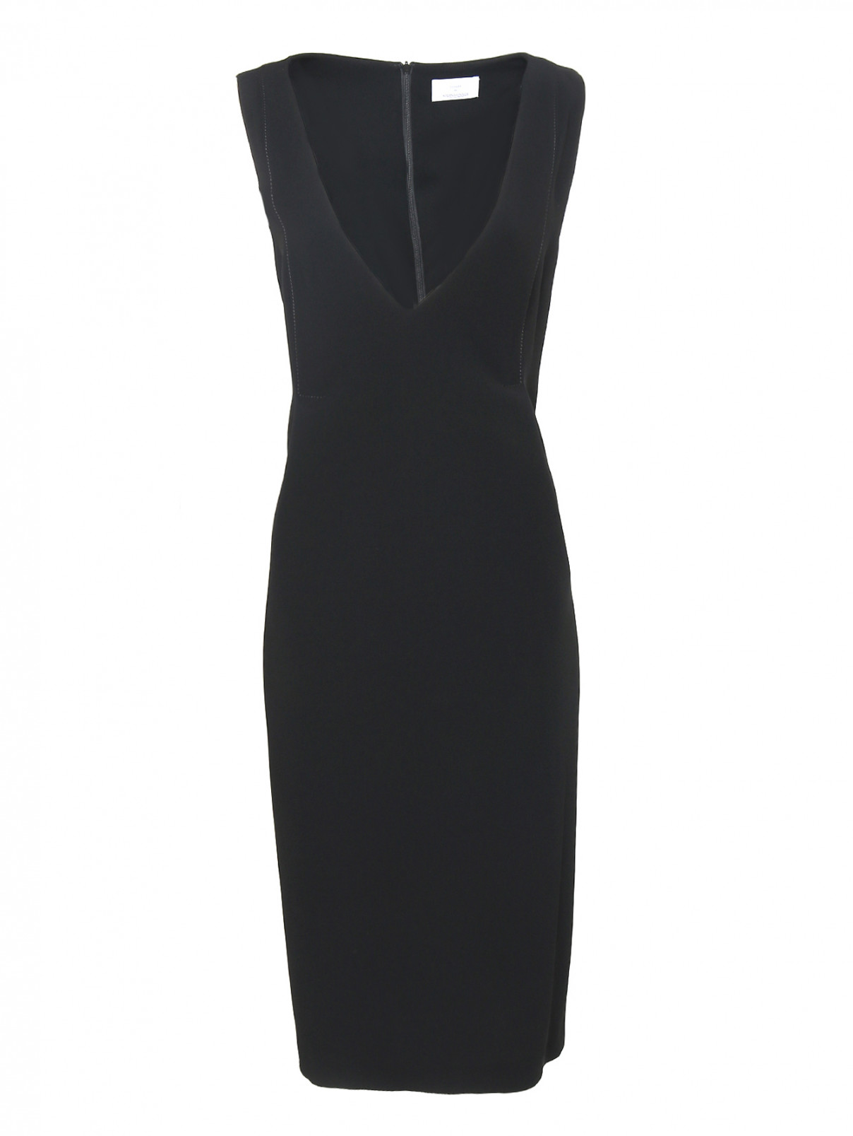 Платье-миди с V-образным вырезом Marina Rinaldi  –  Общий вид  – Цвет:  Черный