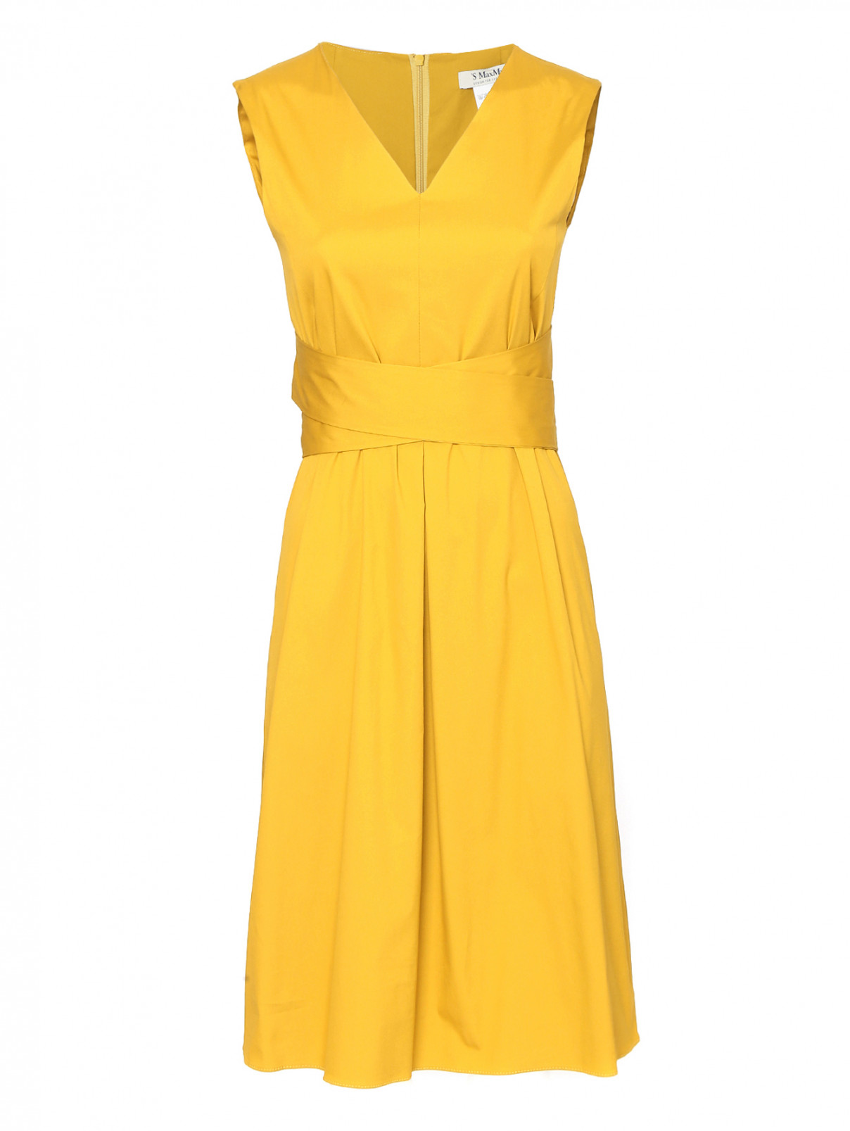Платье из хлопка с V-образным вырезом Max Mara  –  Общий вид  – Цвет:  Оранжевый