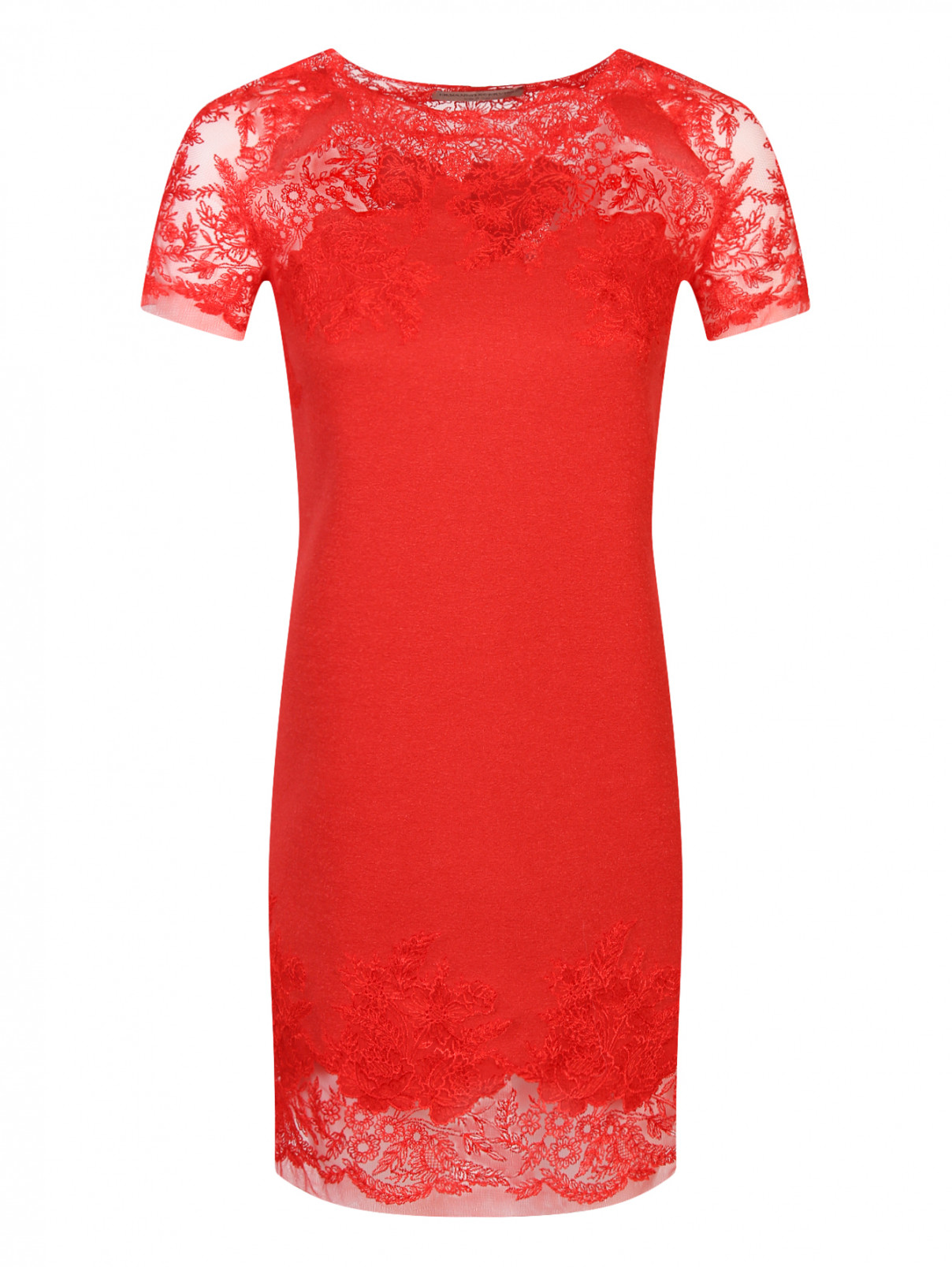 Платье из шерсти и шелка с кружевной отделкой Ermanno Scervino  –  Общий вид  – Цвет:  Красный