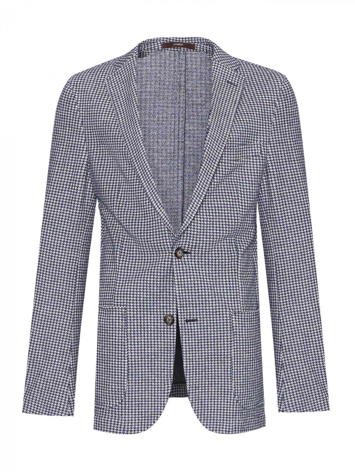 Пиджак из шерсти и хлопка с узором Windsor  –  Общий вид  – Цвет:  Синий