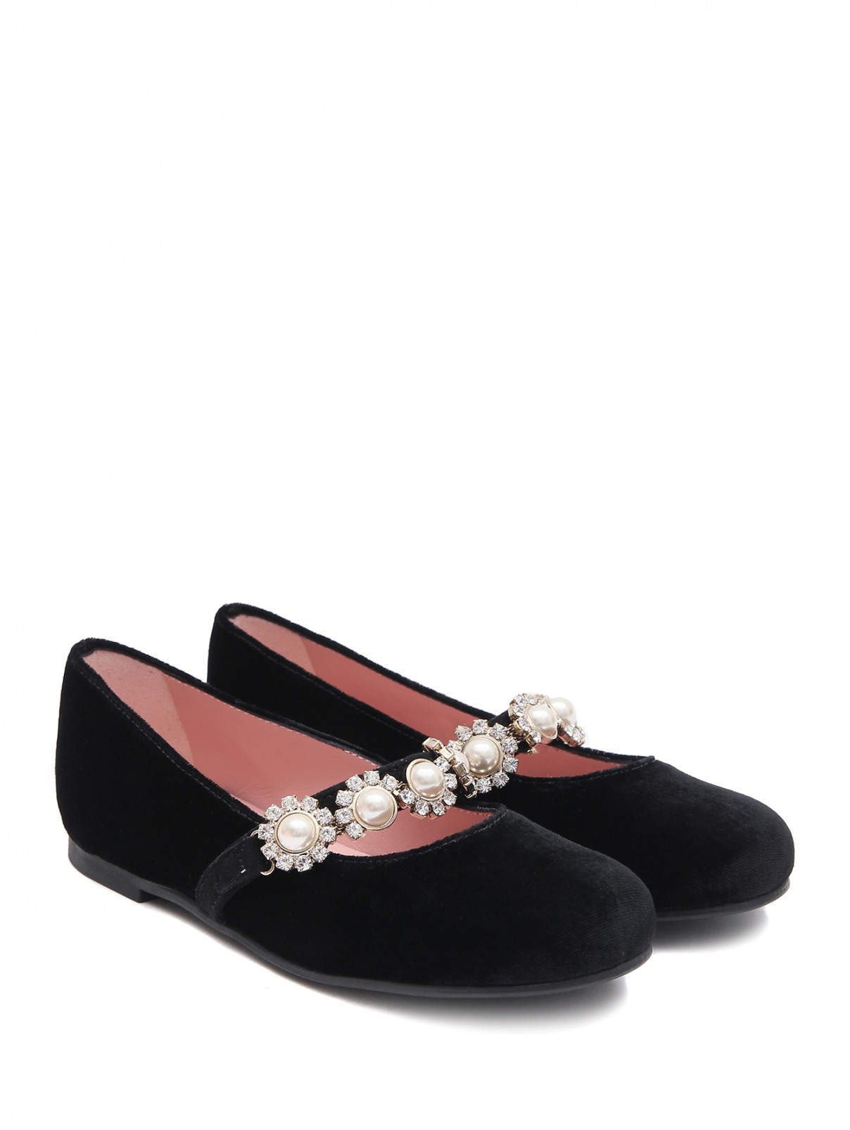 Туфли из бархата с камнями Pretty Ballerinas  –  Общий вид  – Цвет:  Черный