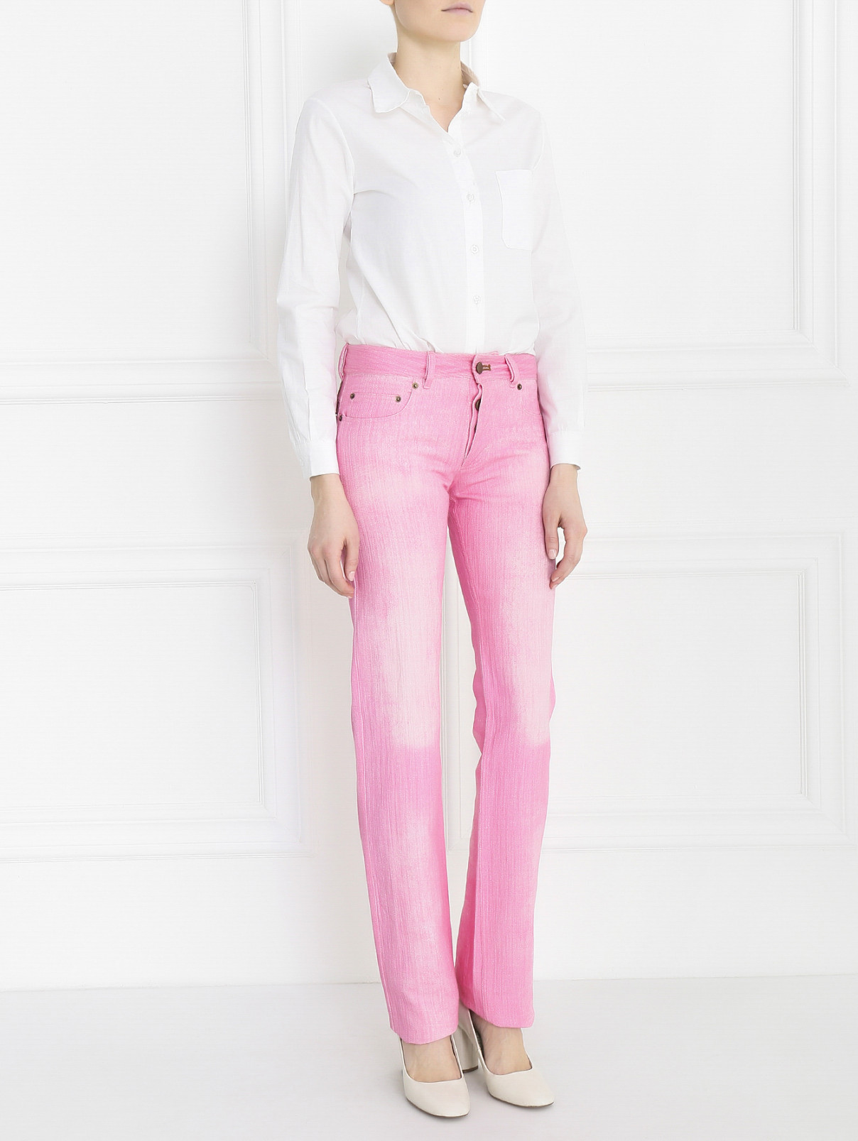 Джинсы прямого кроя с вышивкой Alena Akhmadullina  –  Модель Общий вид  – Цвет:  Розовый