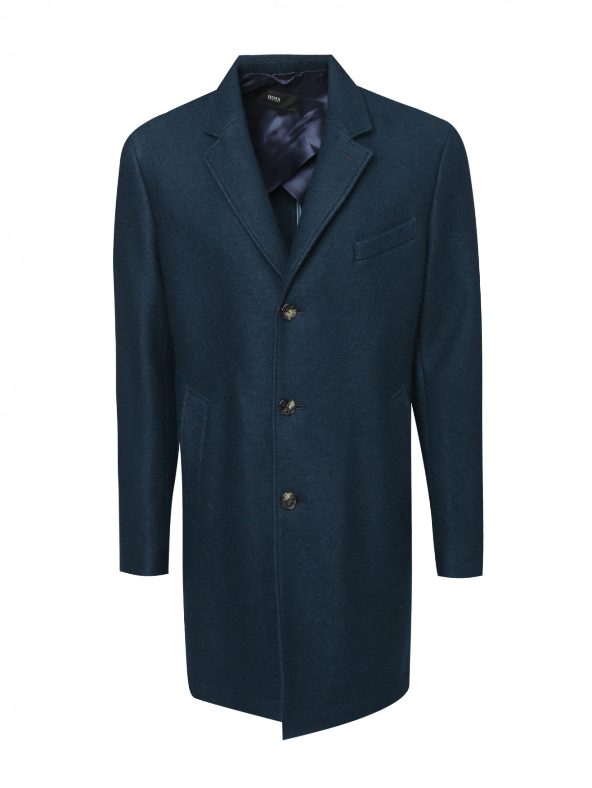 Пальто из шерсти и вискозы с карманами Boss  –  Общий вид  – Цвет:  Синий