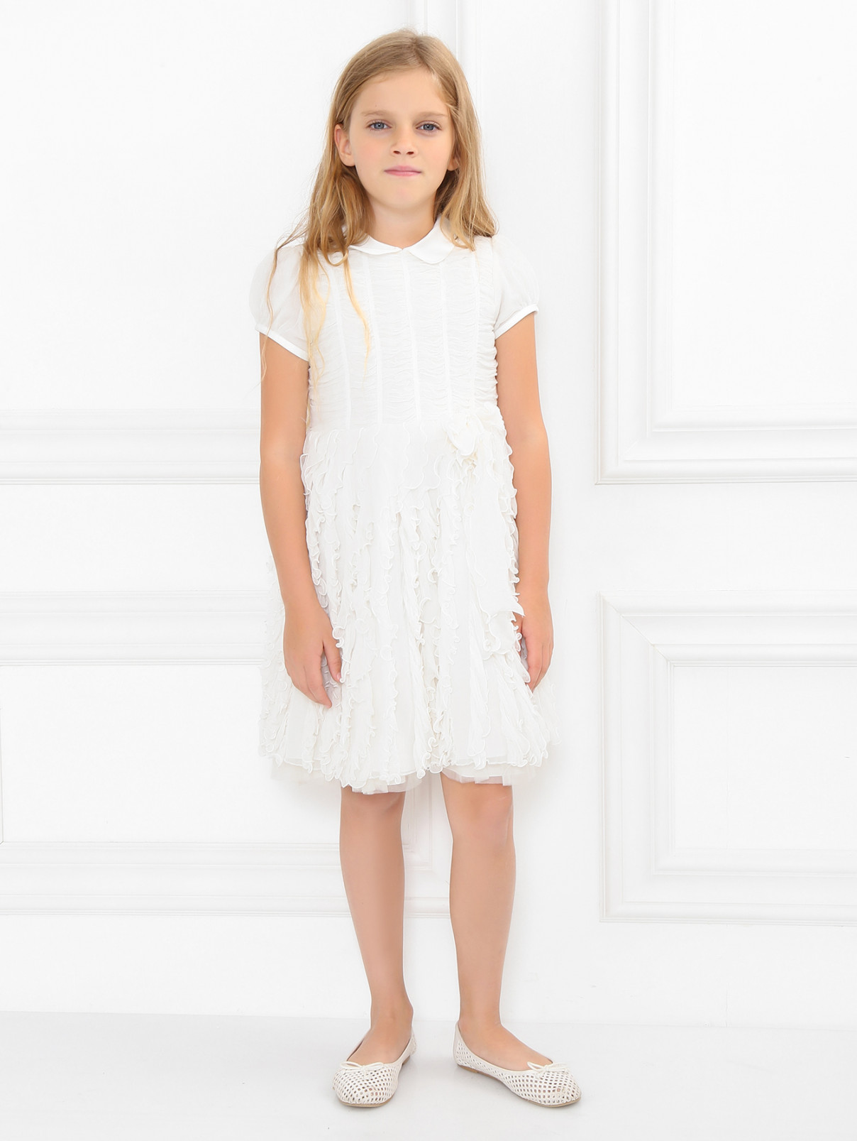 Платье из смешанного шелка с декором Aletta  –  Модель Общий вид  – Цвет:  Белый
