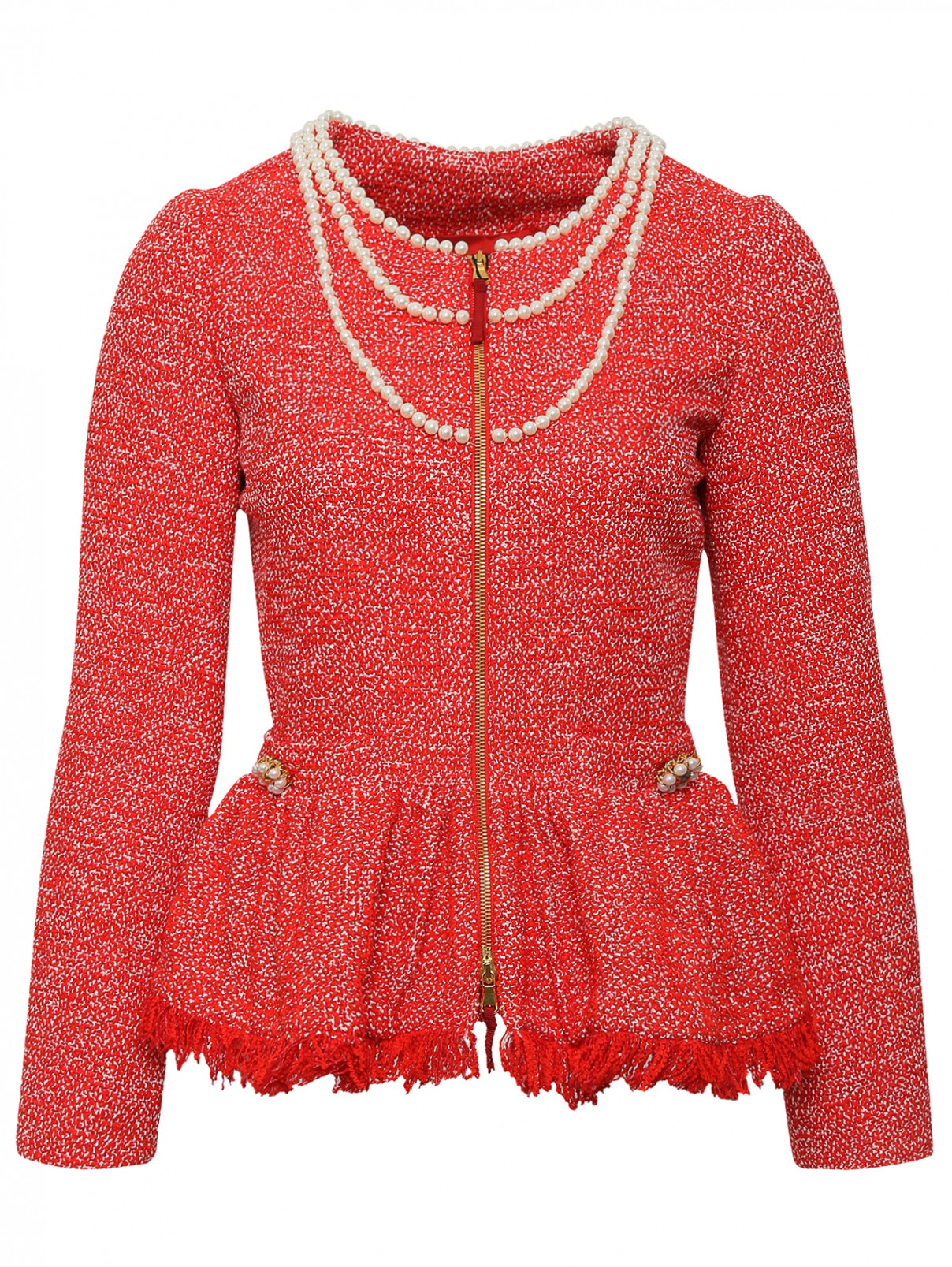 Жакет на молнии декорированный бусинами Moschino  –  Общий вид  – Цвет:  Красный