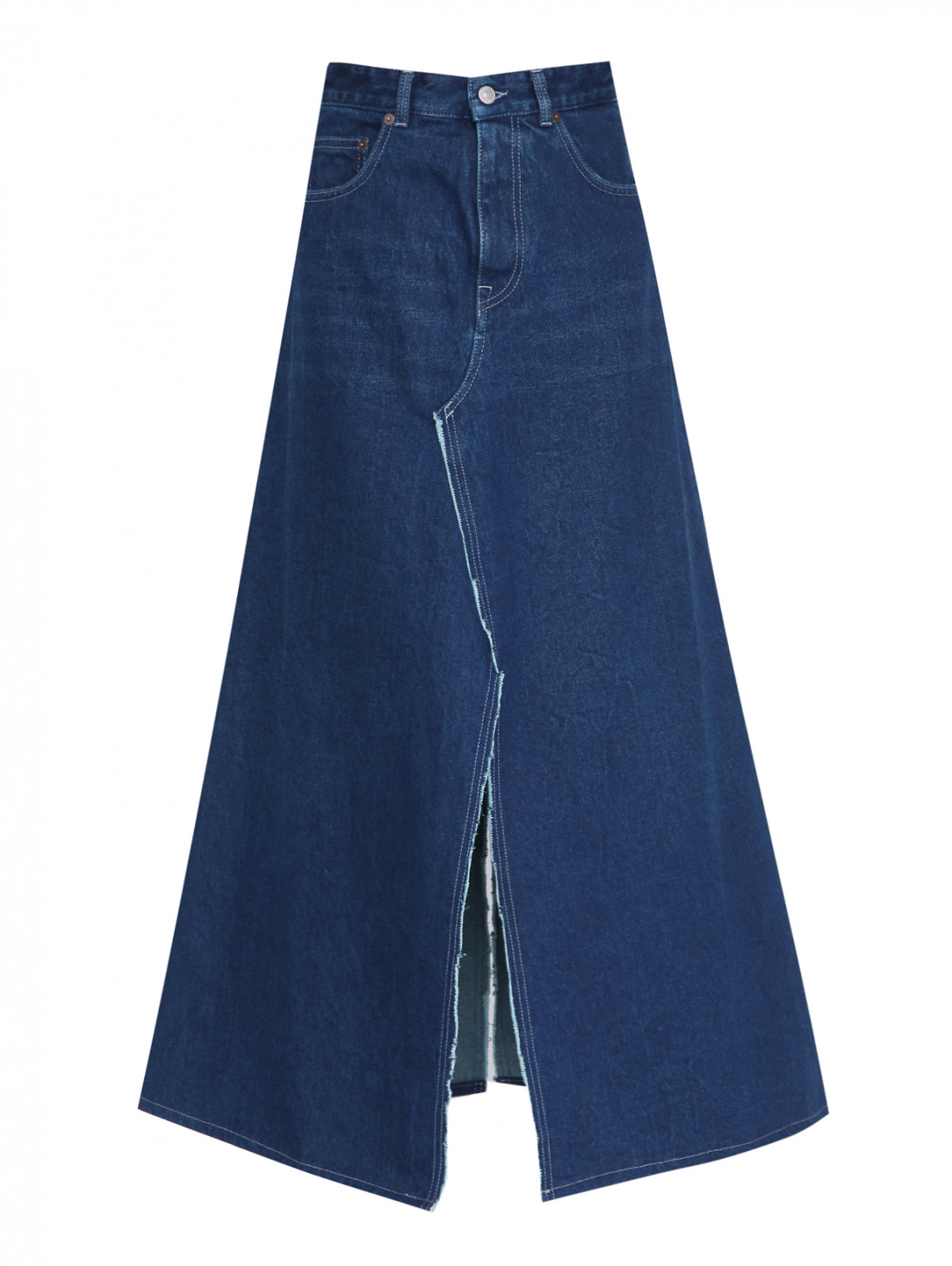 Джинсовая юбка с разрезом MM6  –  Общий вид  – Цвет:  Синий