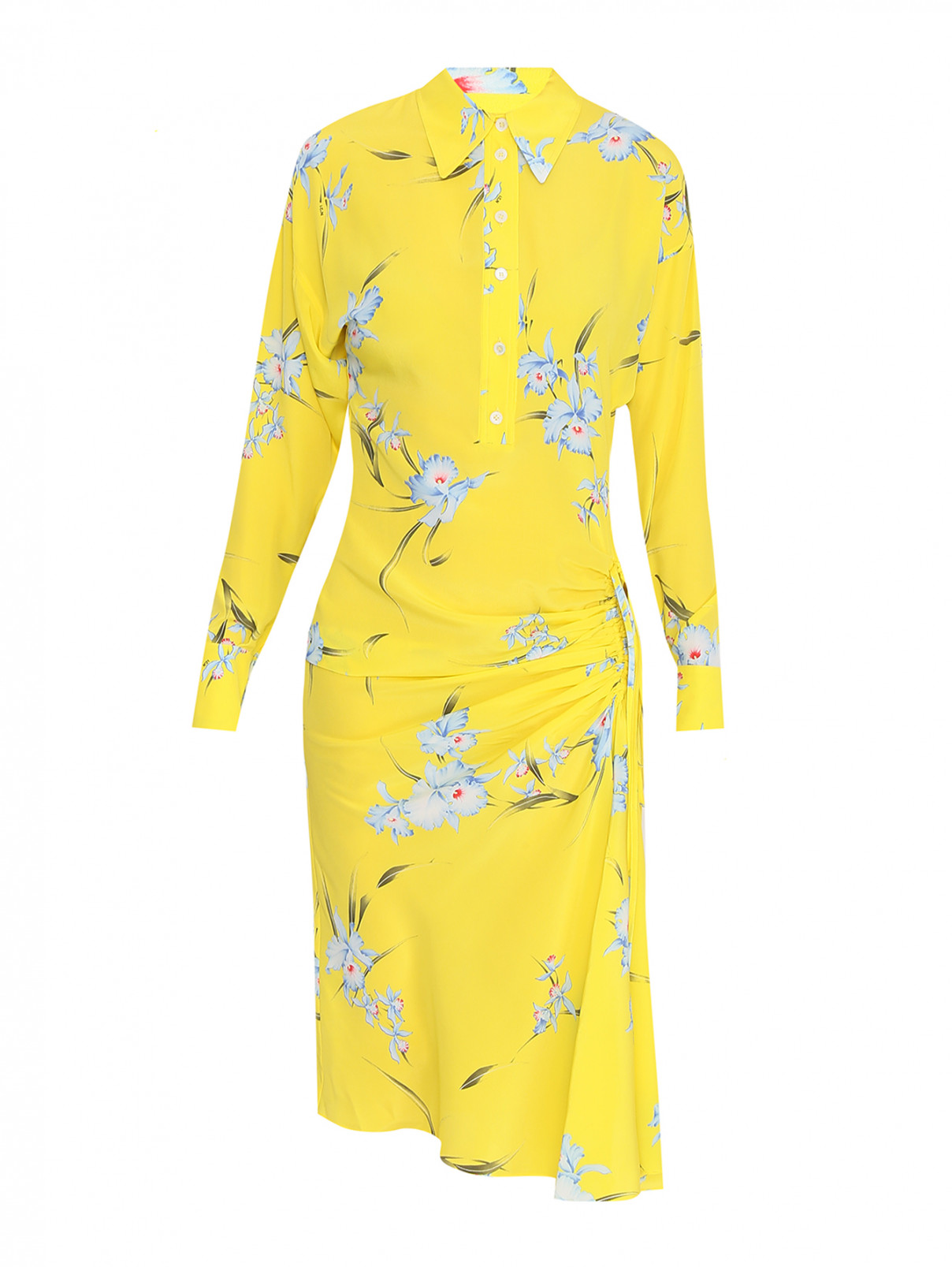 Платье из шелка с узором N21  –  Общий вид  – Цвет:  Желтый