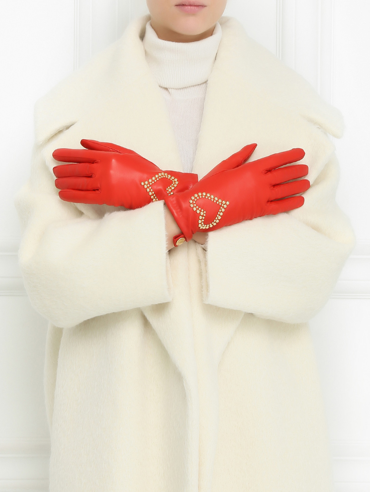 Перчатки из кожи с металлической фурнитурой Moschino  –  Модель Общий вид  – Цвет:  Красный