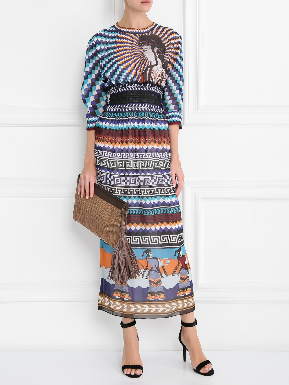 Платье-миди из шелка с абстрактным узором Mary Katrantzou  –  Модель Общий вид  – Цвет:  Узор