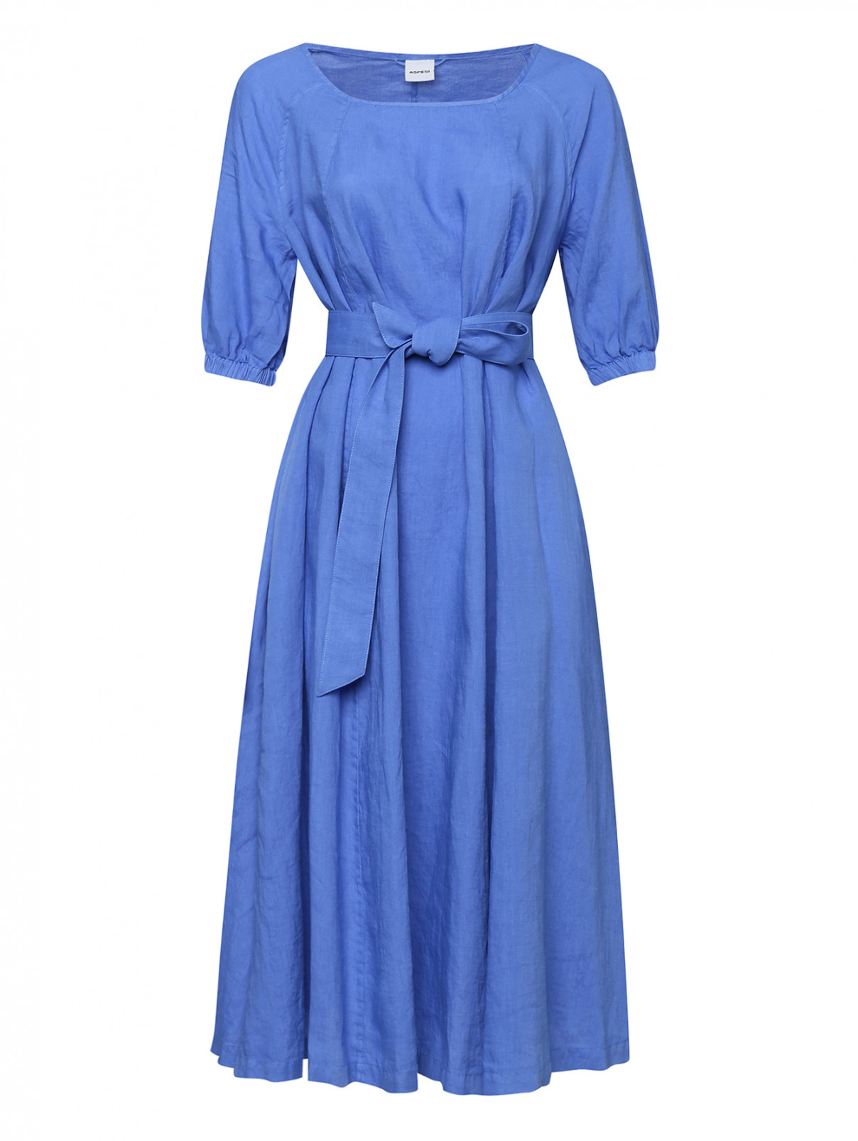 Платье из льна свободного кроя Aspesi  –  Общий вид  – Цвет:  Синий