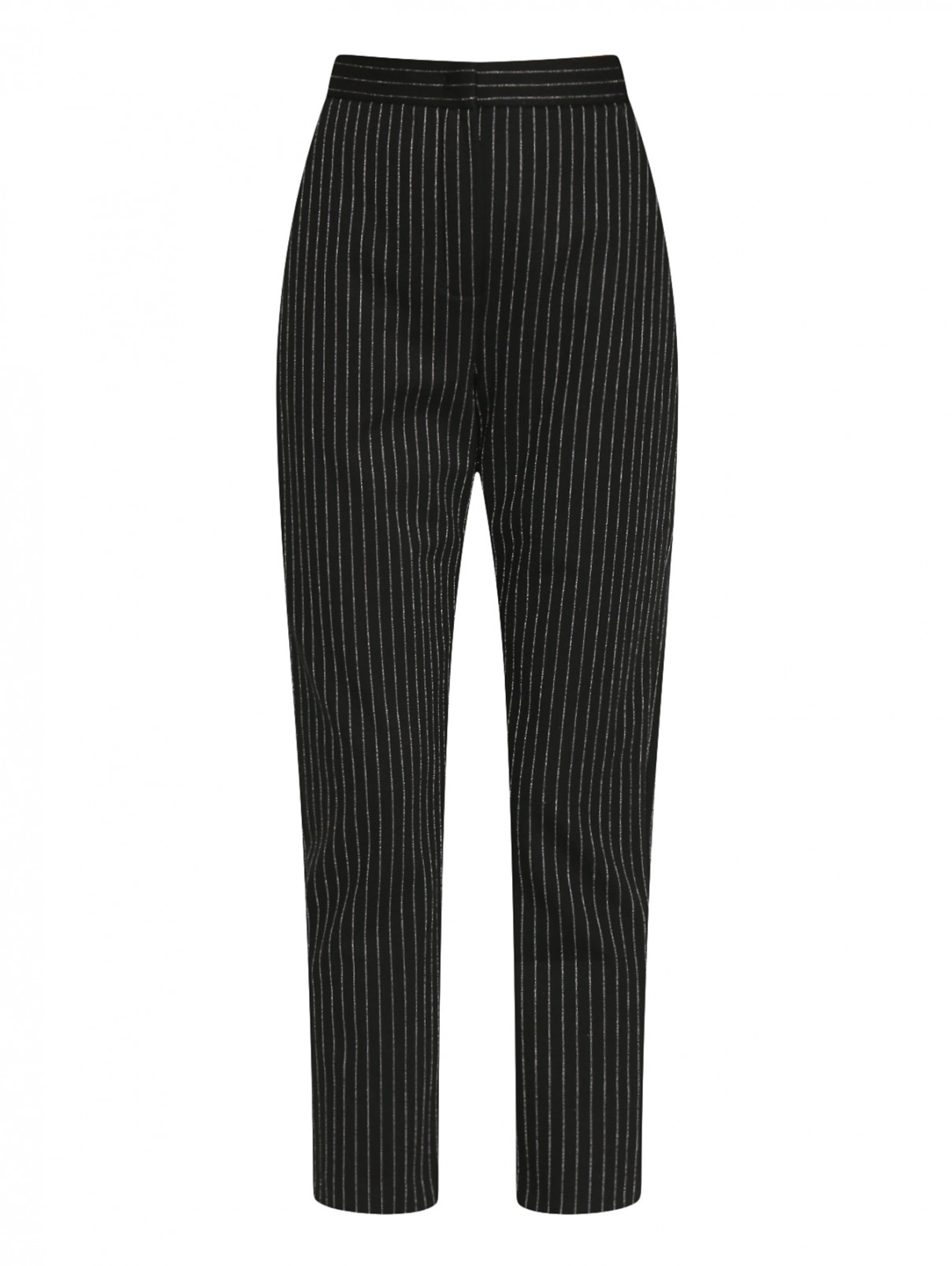 Зауженные брюки в полоску Max&Co  –  Общий вид  – Цвет:  Черный