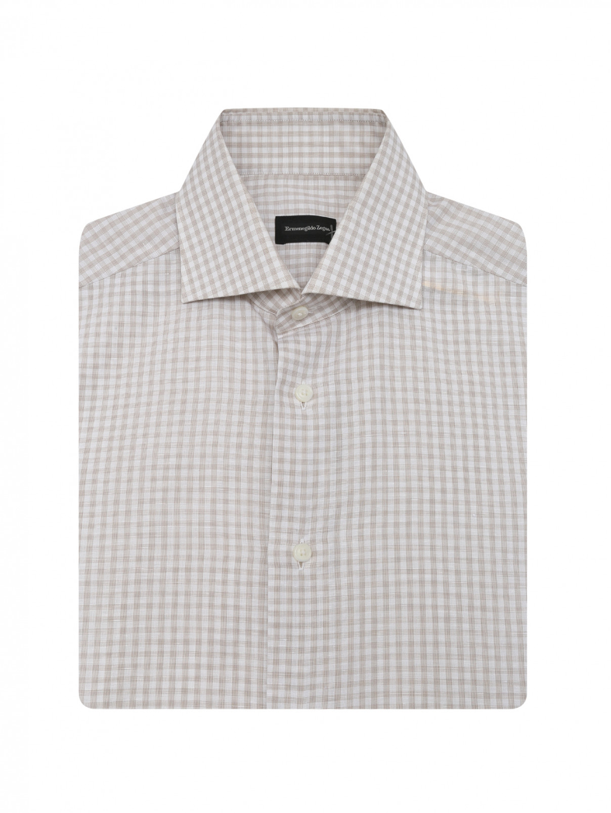 Рубашка короткий рукав  из хлопка  и льна с узором "клетка" Ermenegildo Zegna  –  Общий вид  – Цвет:  Бежевый
